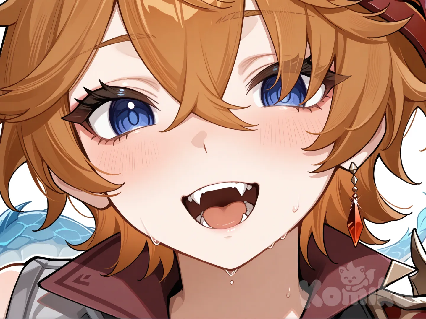 dragon girl, @Tartaglia_(Genshin_Impact), vest, closeup