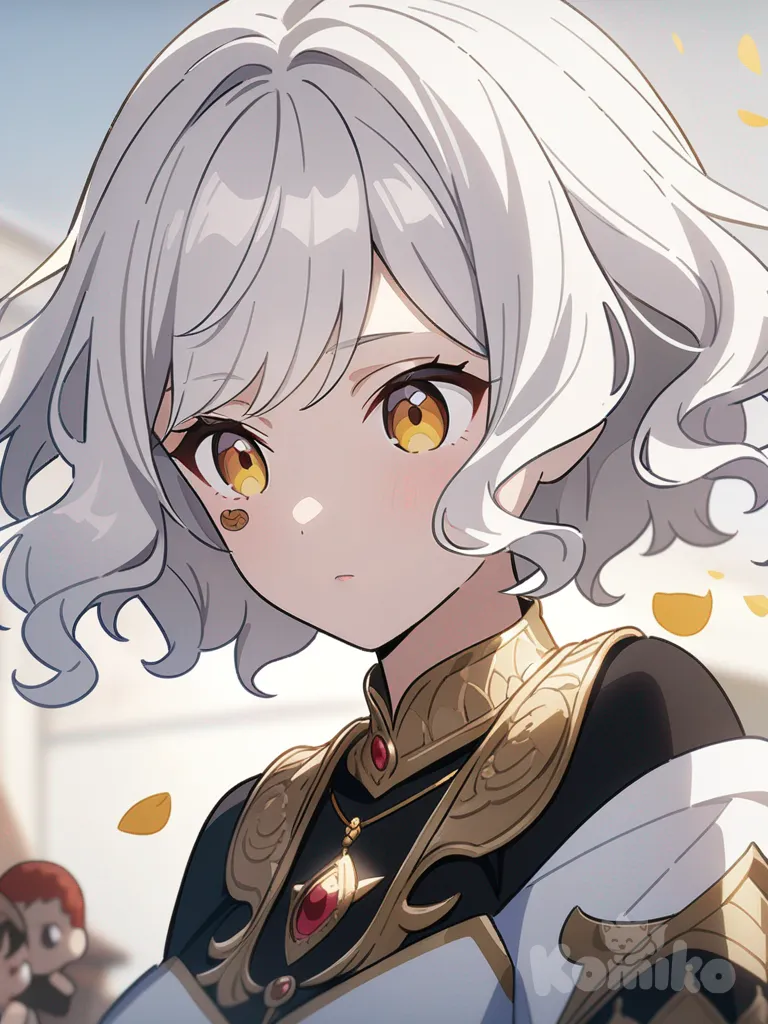 1girl, chibi, anime coloring, stickers, different faces, mature, white hair, wavy hair, short hair, gold eyes, fair skin, goddess