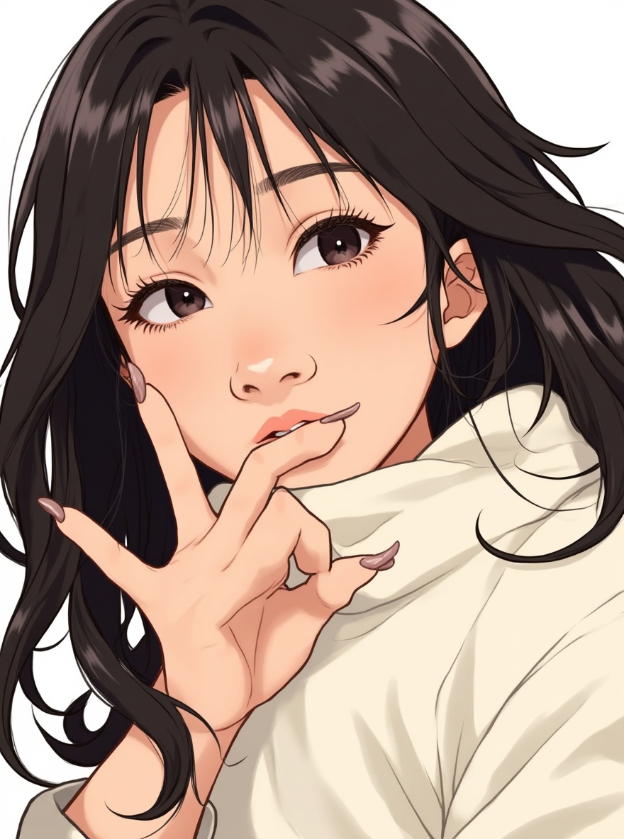 1girl, nail art, simple background, white background, single character, full body, looking at viewer, anime style