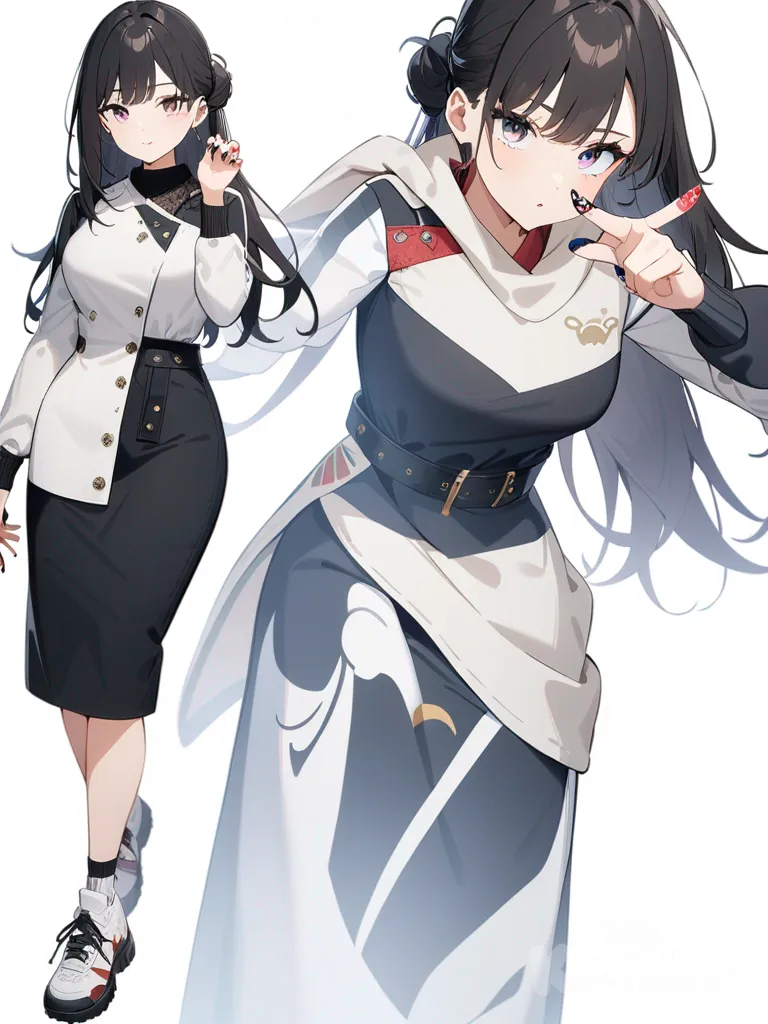 1girl, nail art, single character, full body, looking at viewer, anime style, simple background, white background