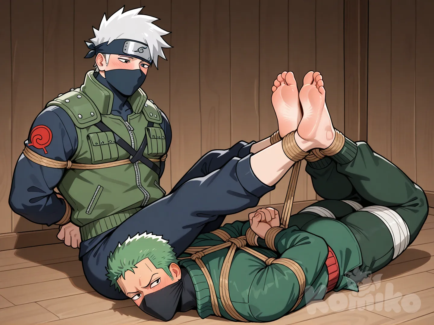 Kakashi and Zoro tied up 