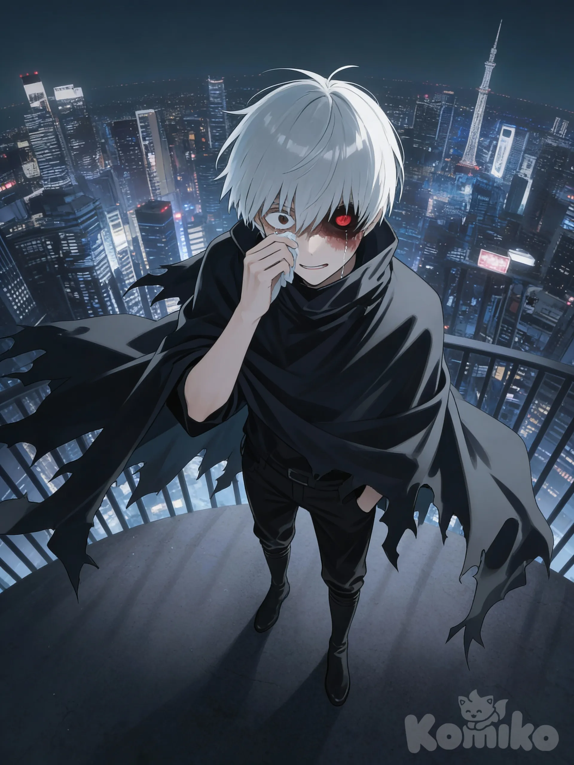 @kazuka-shin-dSOs, ultra-wide shot, wiping tears