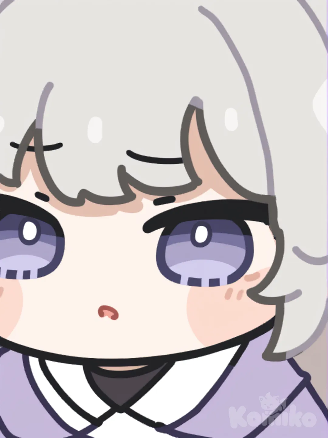 soft anime illustration, clean lineart, delicate shading,
silver white hair, violet glassy eyes, calm expression,
smooth skin, pastel tones, anime portrait,
manhwa style, light and shadow balanced, [soft-chibi-style]