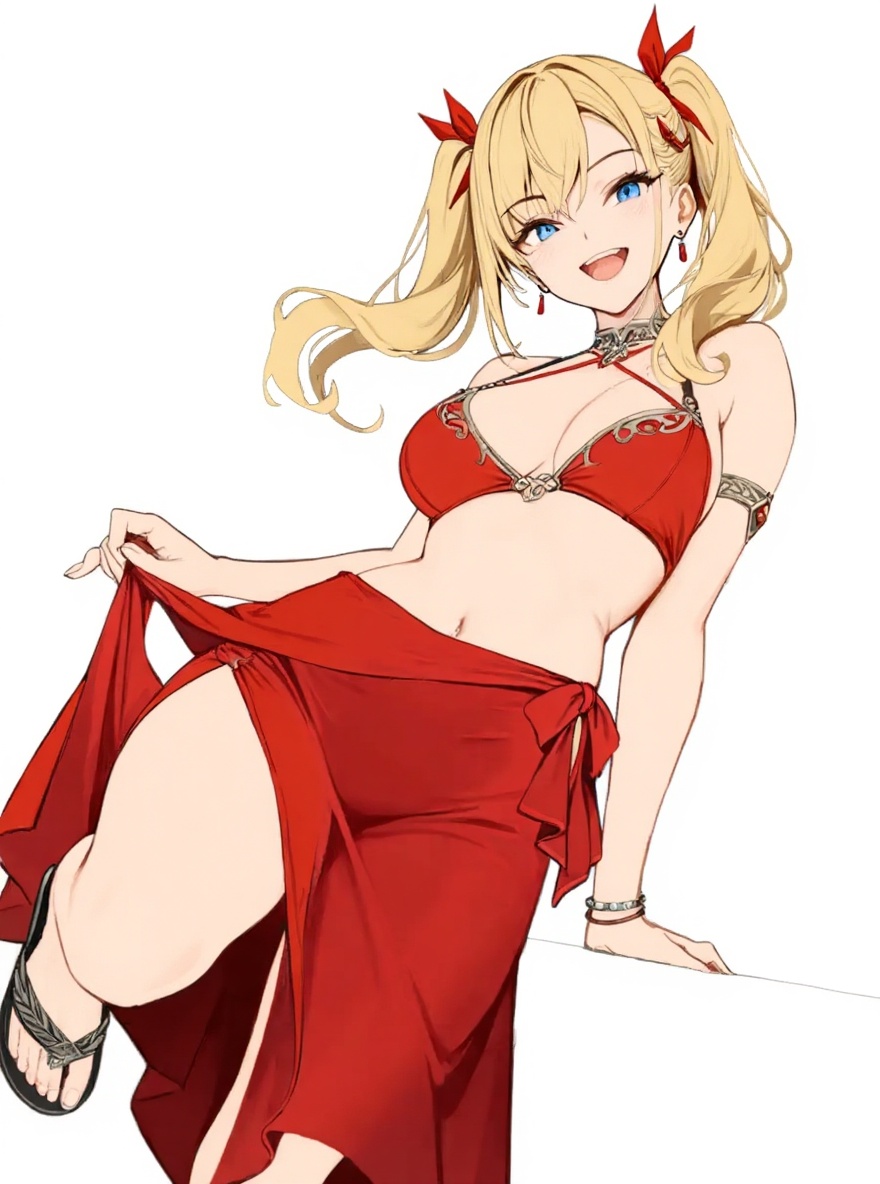 1girl, blonde_hair, blue_eyes, twintails, single character, full body, looking at viewer, anime style, simple background, white background