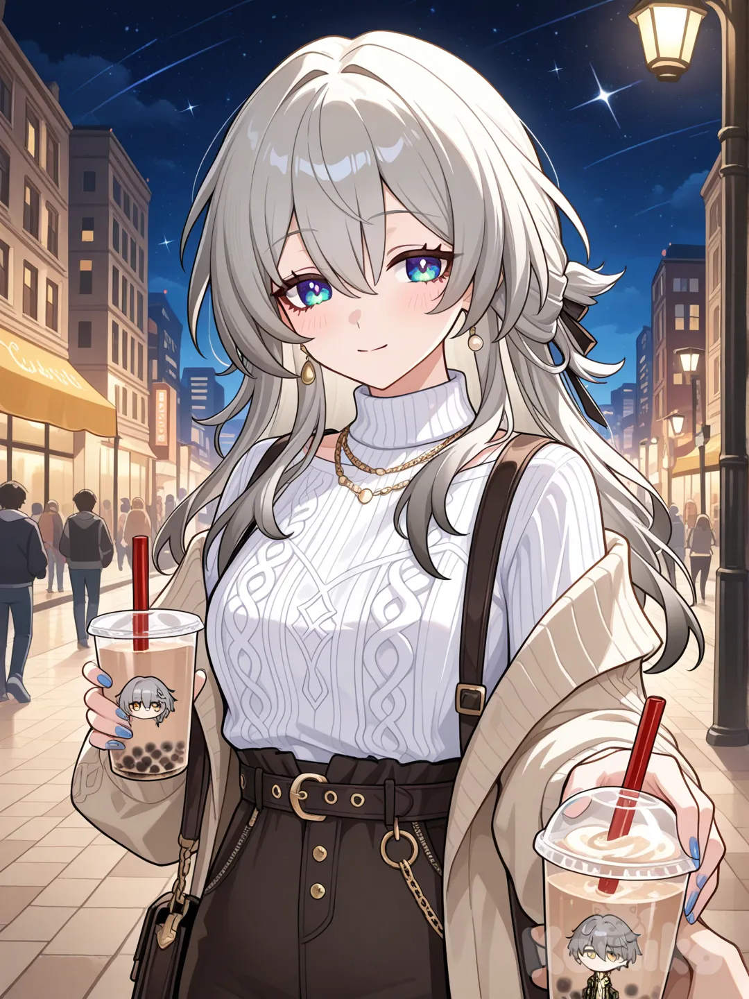 bubble tea, night, trailblazer (honkai: star rail)
