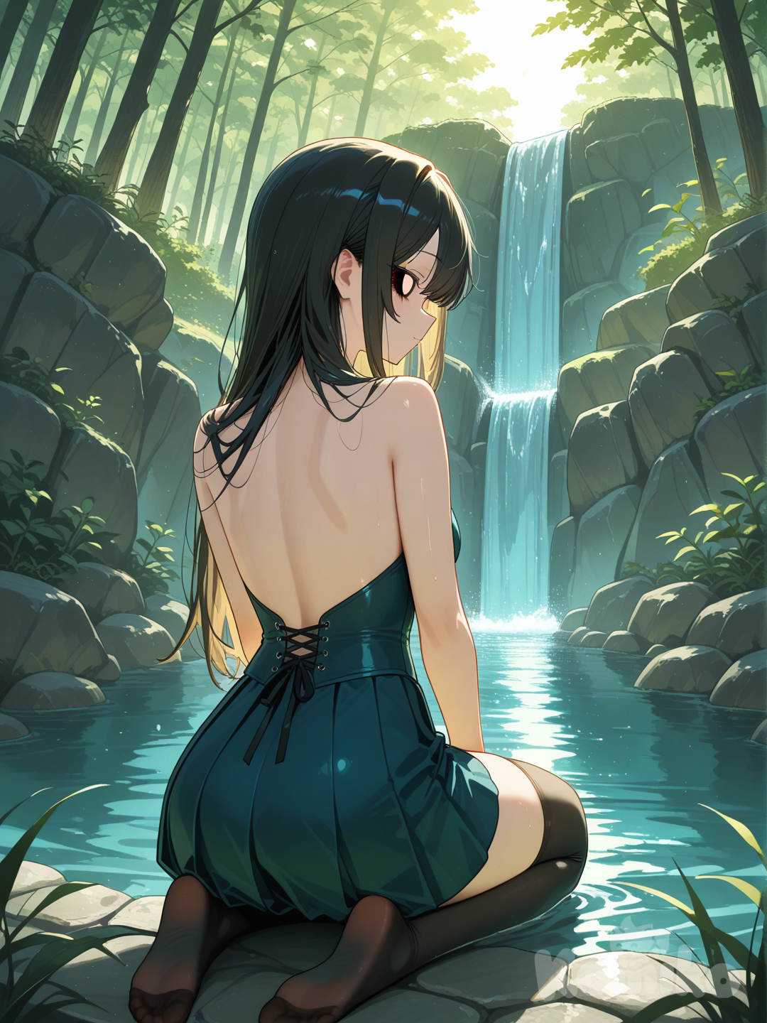 Relaxing by the Waterfall