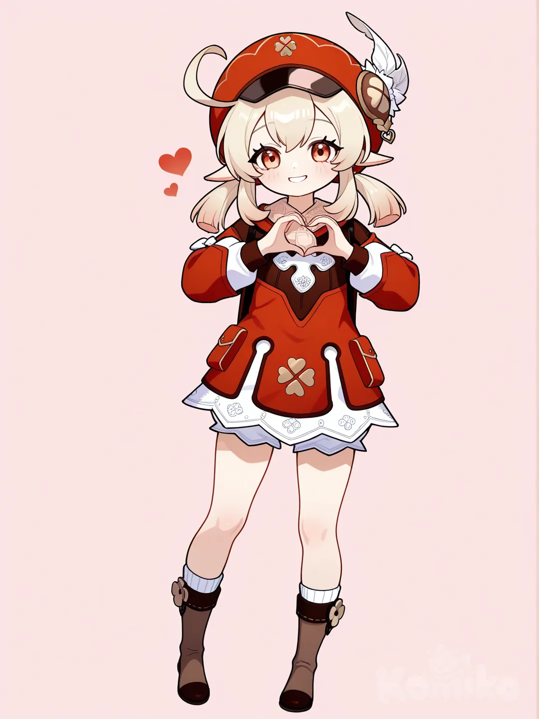 @Klee_(Genshin_Impact), heart hands, henley shirt, full body