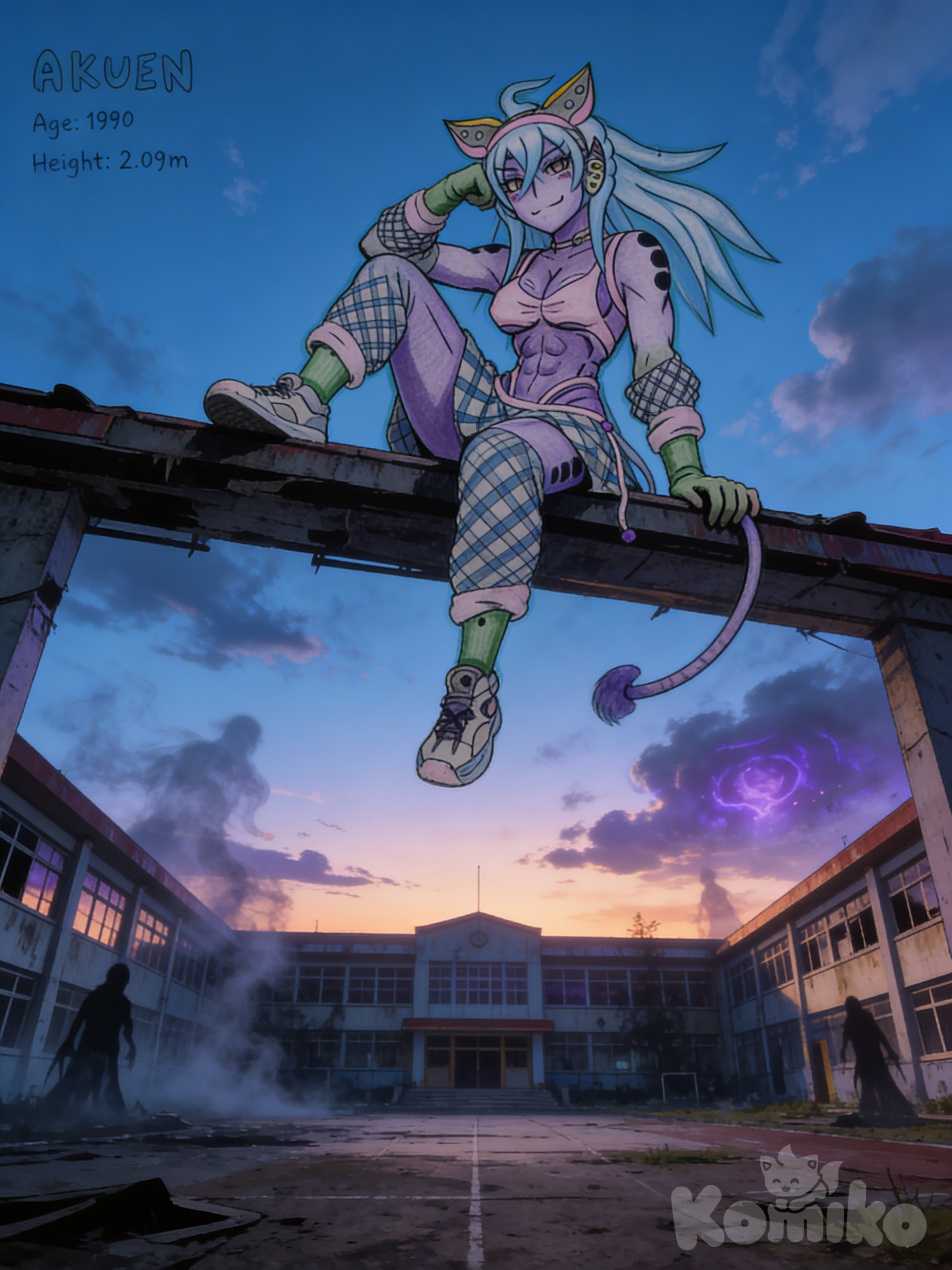 A girl with a strange appearance, observing you carefully