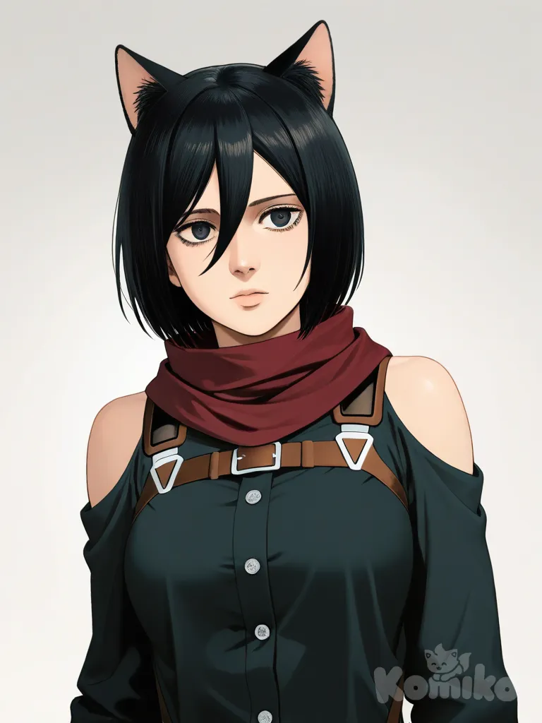 Mikasa Ackerman, shingeki no kyojin, lie on stomache, cat ears, shoulder cutout
