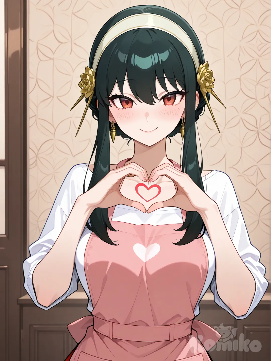 @Yor_Briar, heart hands, apron, upper body