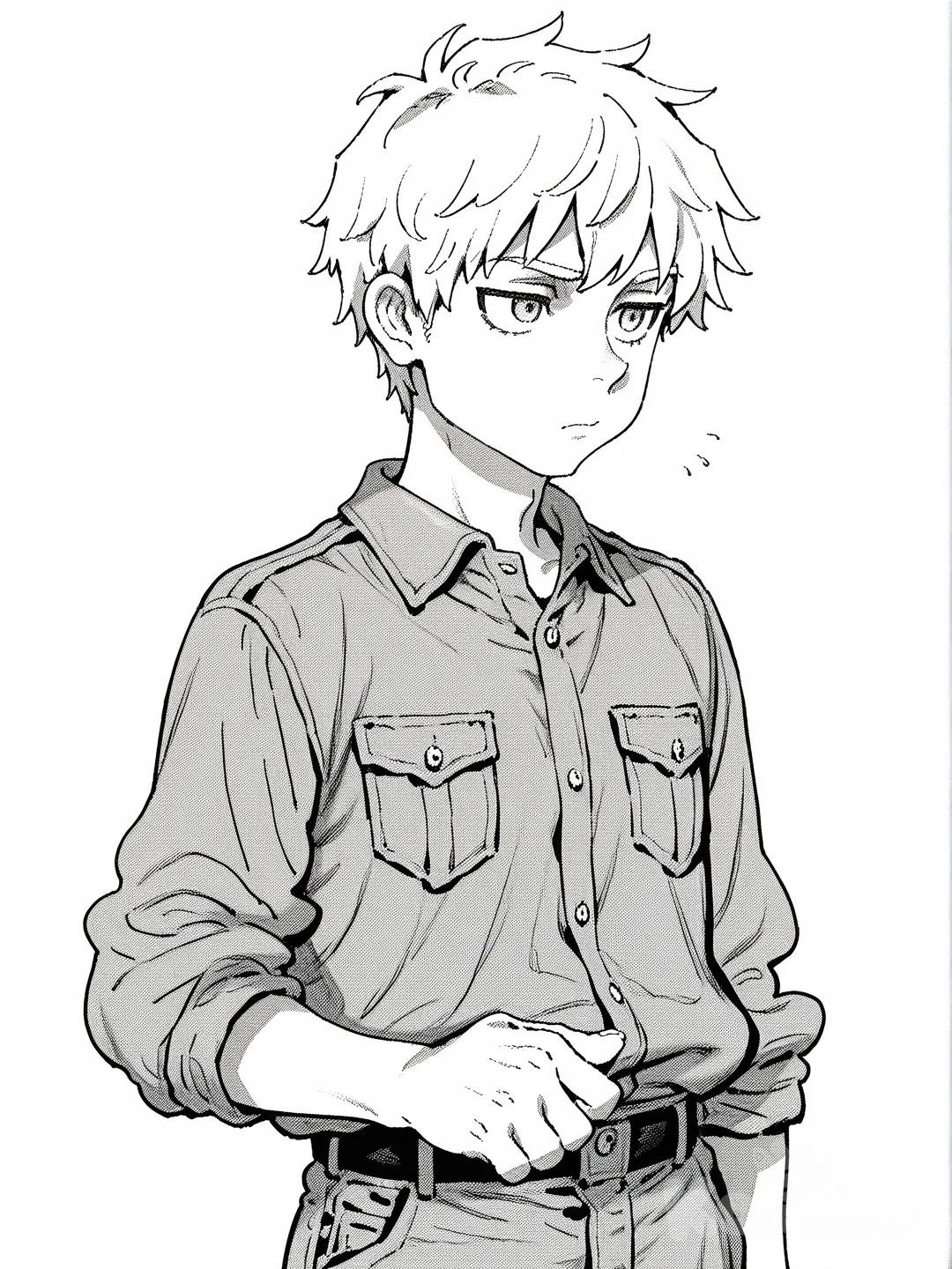 1boy, vestido informal, sketch, comic shading, [graphic-ink-style]