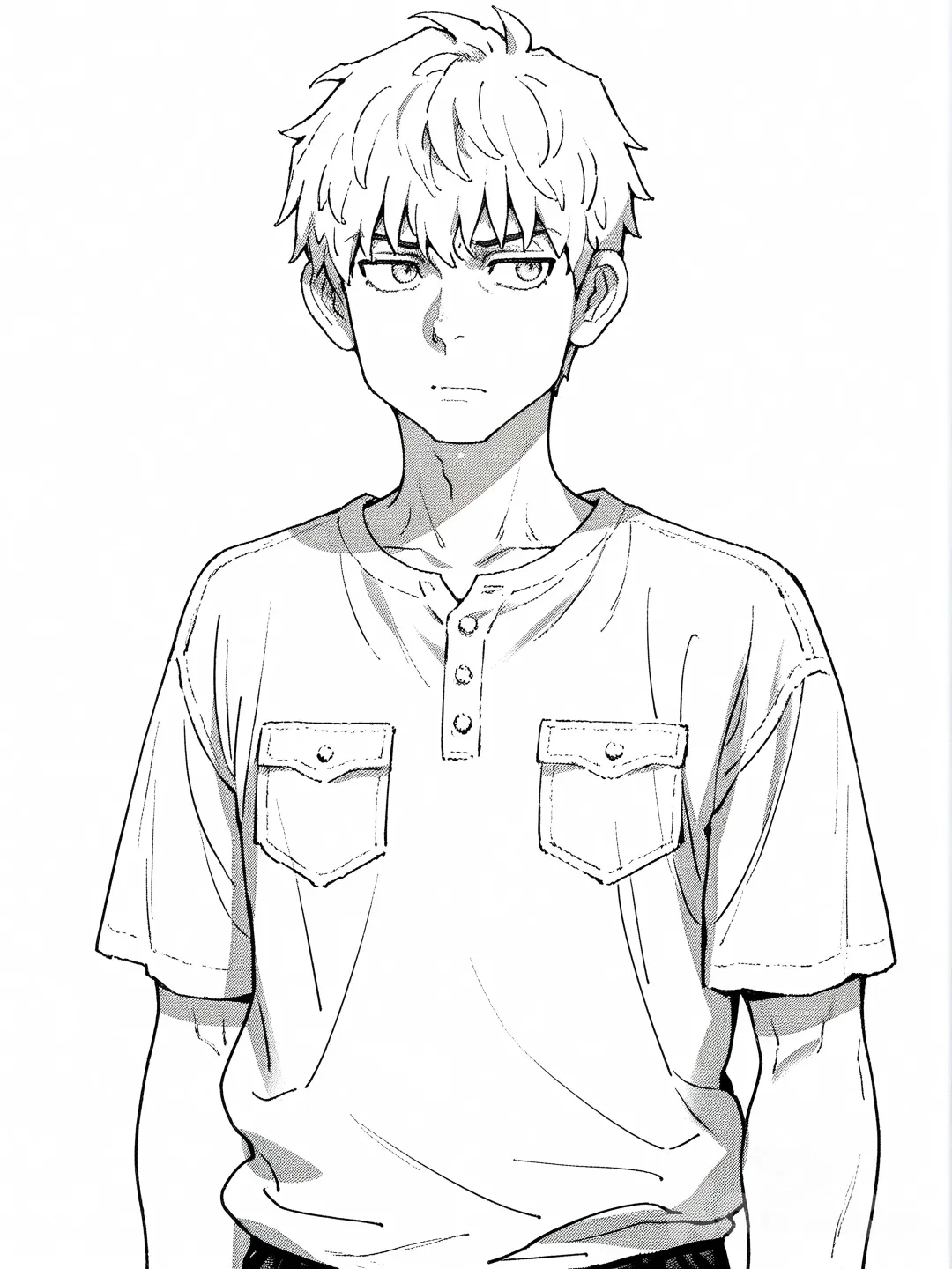 1boy, vestido informal, sketch, comic shading, [graphic-ink-style]