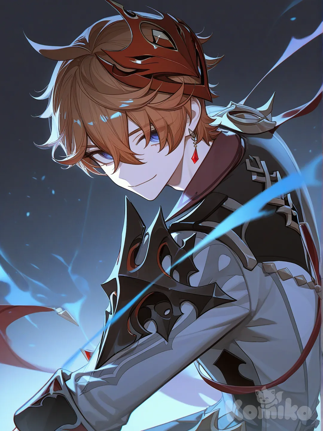 1boy, Tartaglia_(Genshin_Impact), [high-contrast-glossy-style]