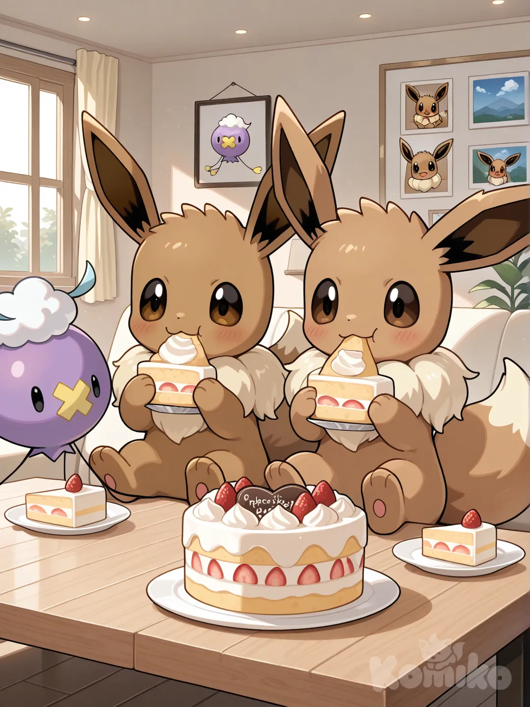 @Drifloon eating cake with , @Eevee