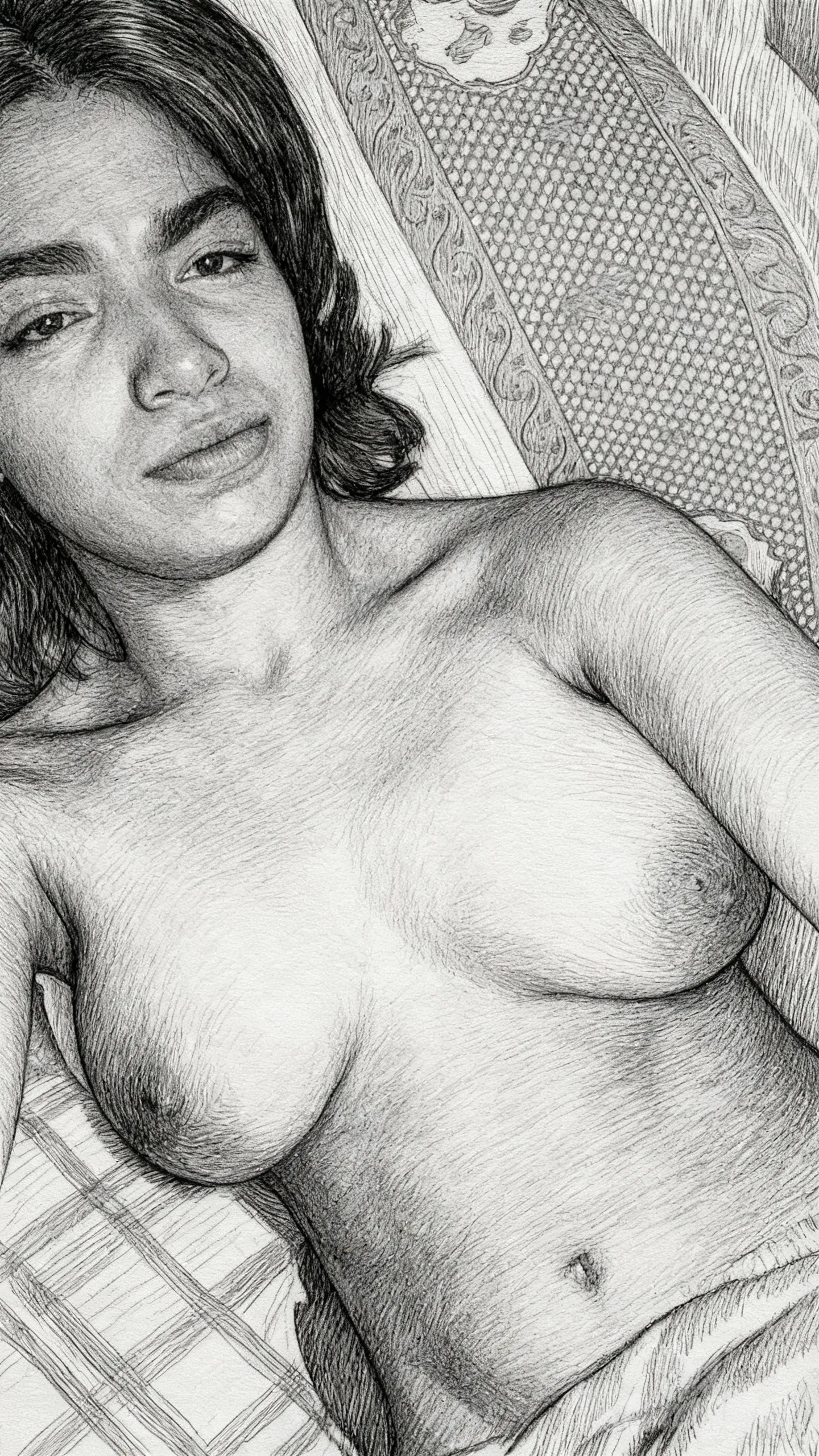 1girl, nude, looking at viewer, sultry expression, background, ultra-, sketch, 1000000630