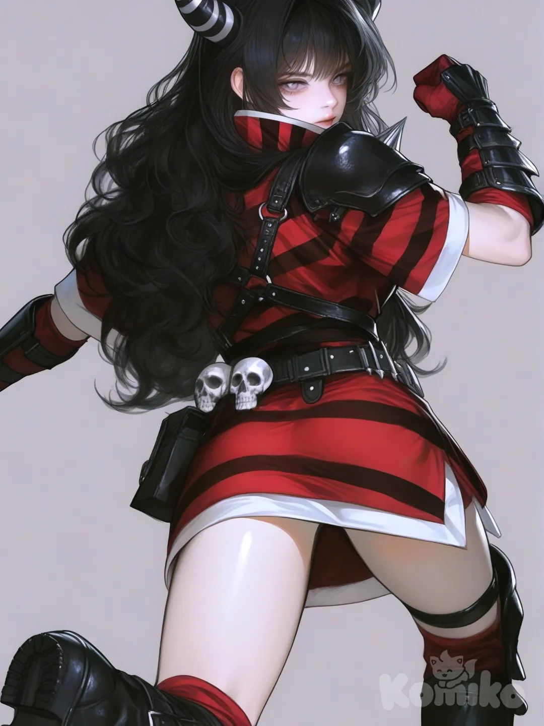 @morgana-vexly-aCv6 , 1girl, [semi-realistic-portrait-style], back facing viewer, raised fist, backlight, clean background