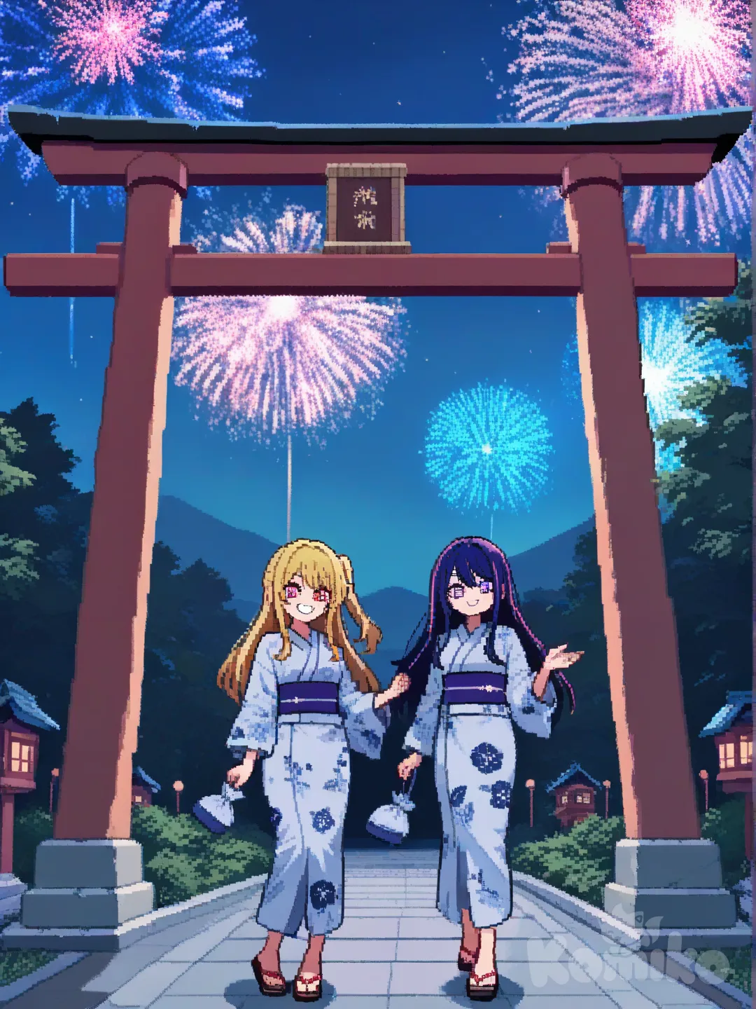 Ai Hoshino y Ruby Hoshino en espera del año nuevo