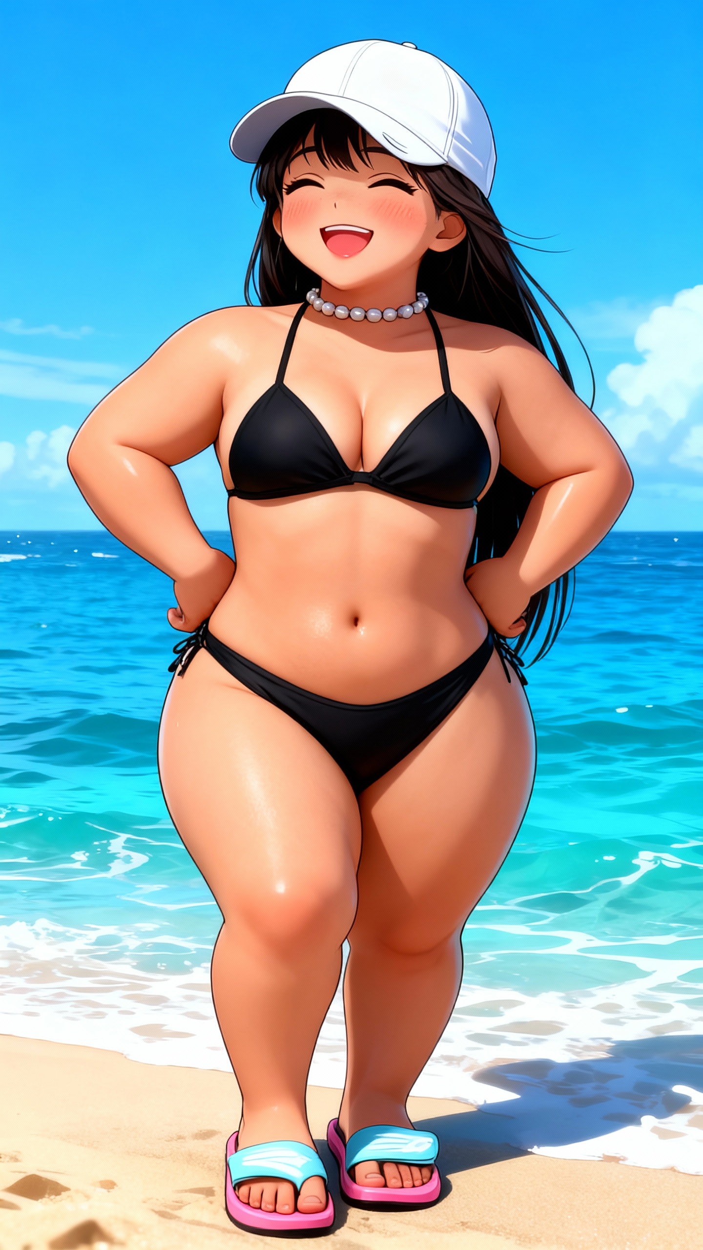 Enanita en la playa alegremente