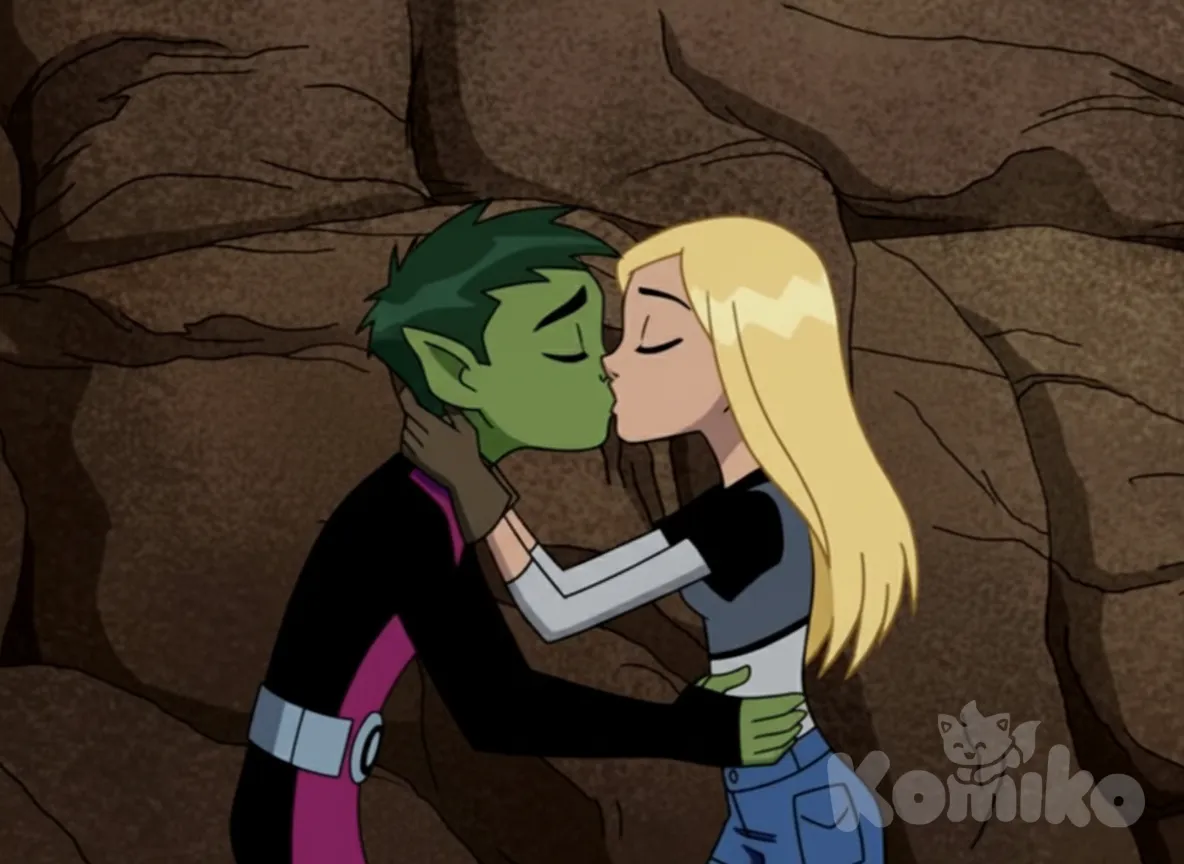 Beso tierno entre los personajes , anime style