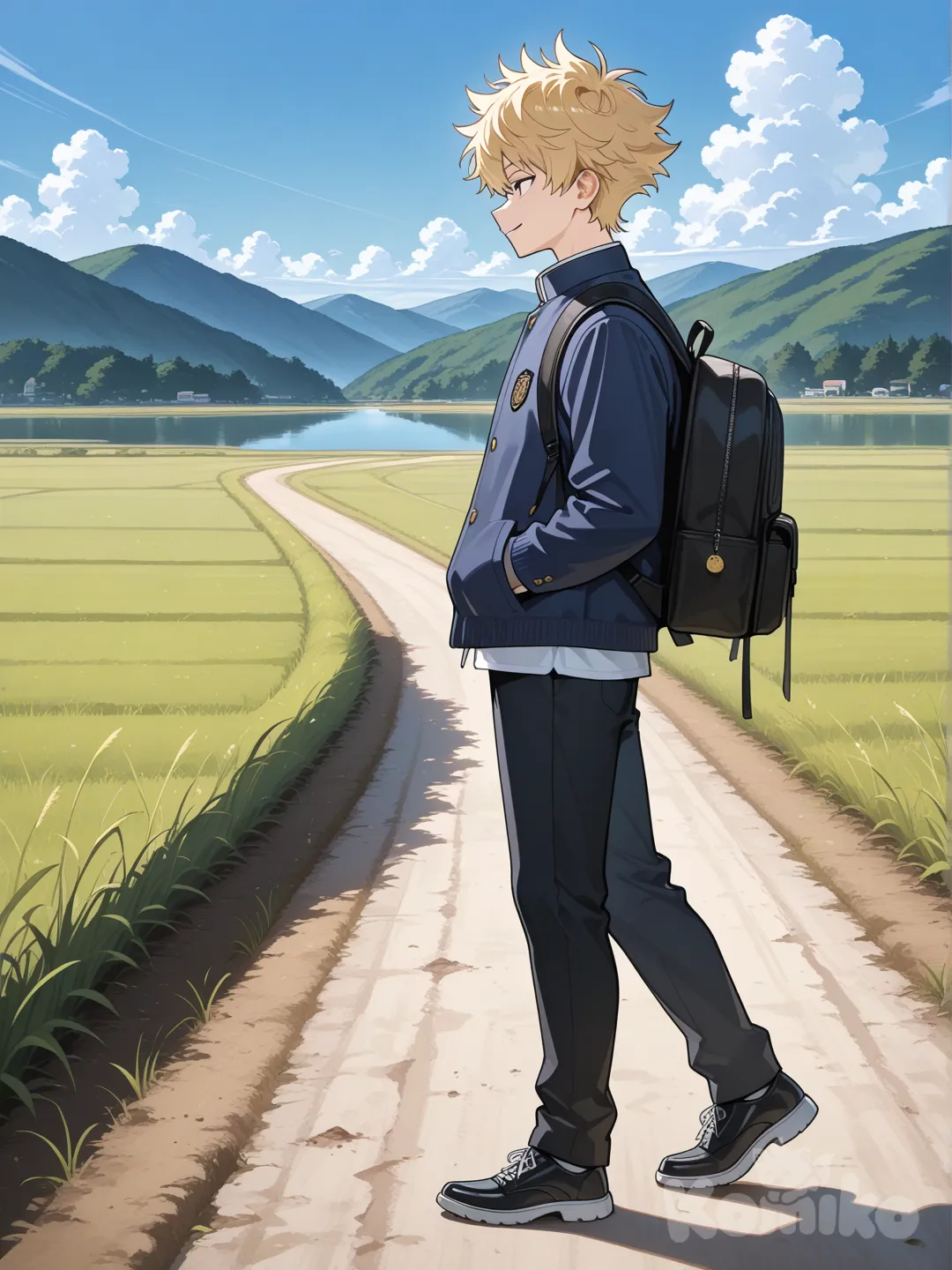 1boy, admiring the view on his way home from school