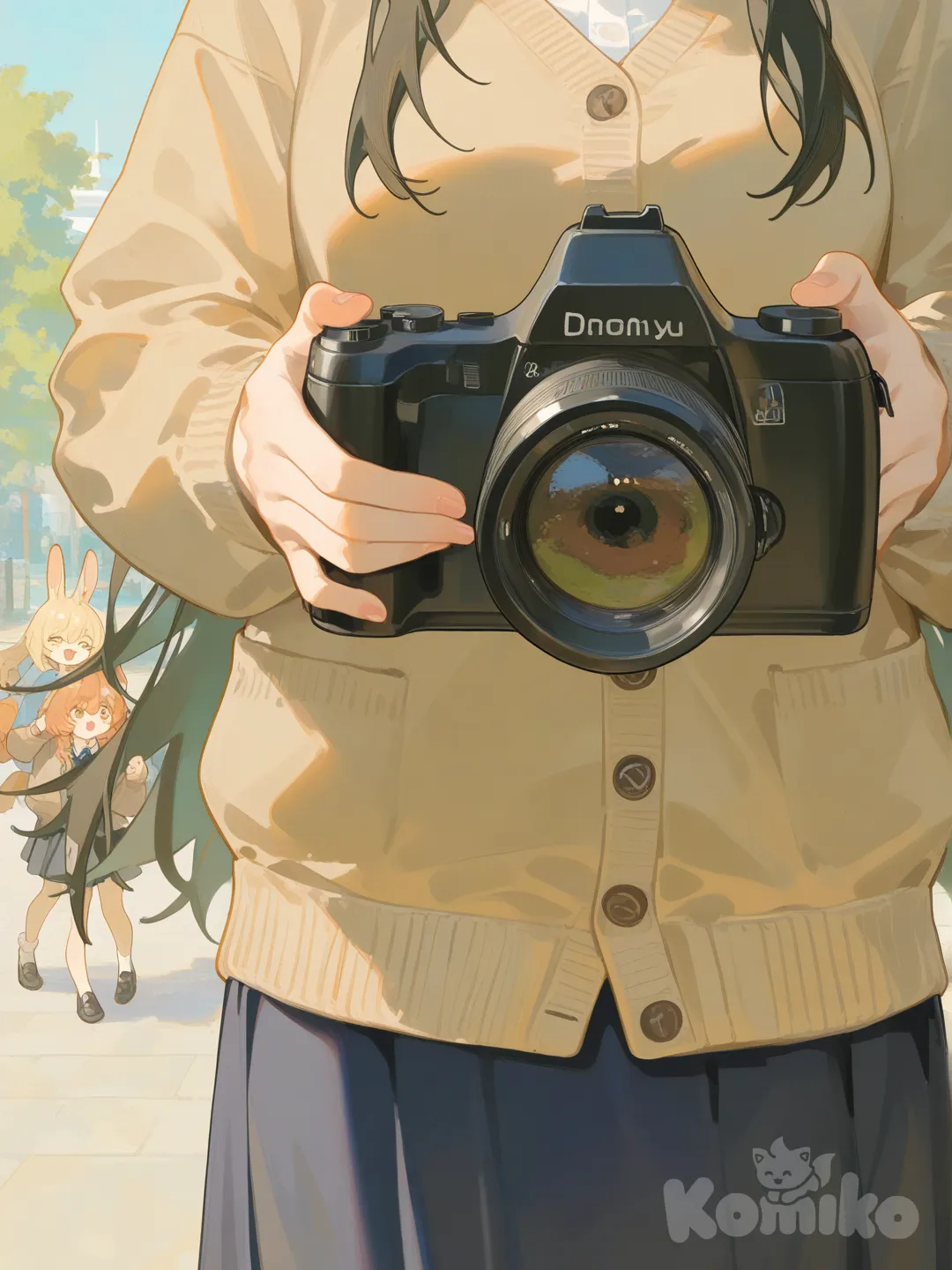 [soft-shading-style], bunny, long hair, cardigan, long skirt, furry, facing camera, droopy ear, closeup