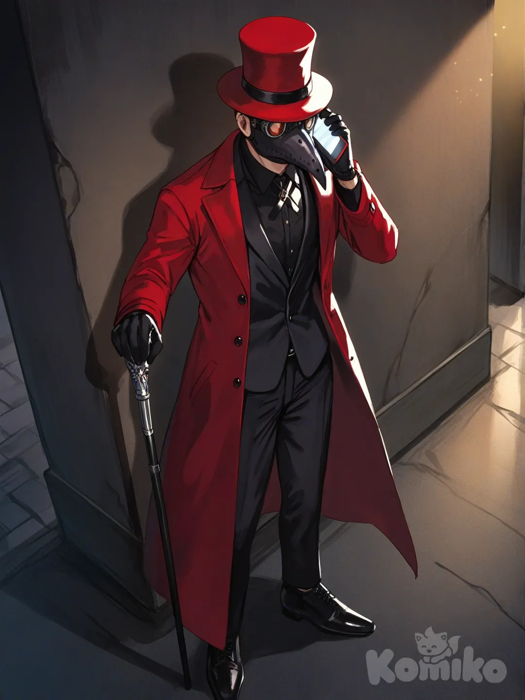 @oloras-nl3e, [serious-man-style] avec visiblement, à travers les lentilles, à son œil droit, une sorte de plus gravé dans l'œil, comme une cicatrice, en costard cravate, dans une ruelle, en train de téléphoner, avec un téléphone à clapper.