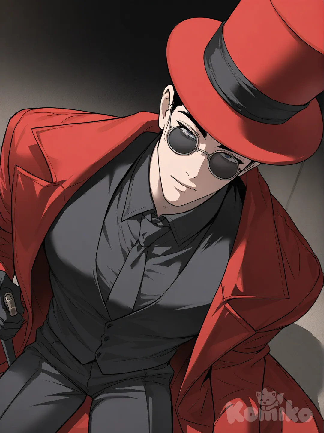 @oloras-nl3e, sitting on the ground, looking back, holding gun, from above, night, cityscape, [muscular-manhwa-style]