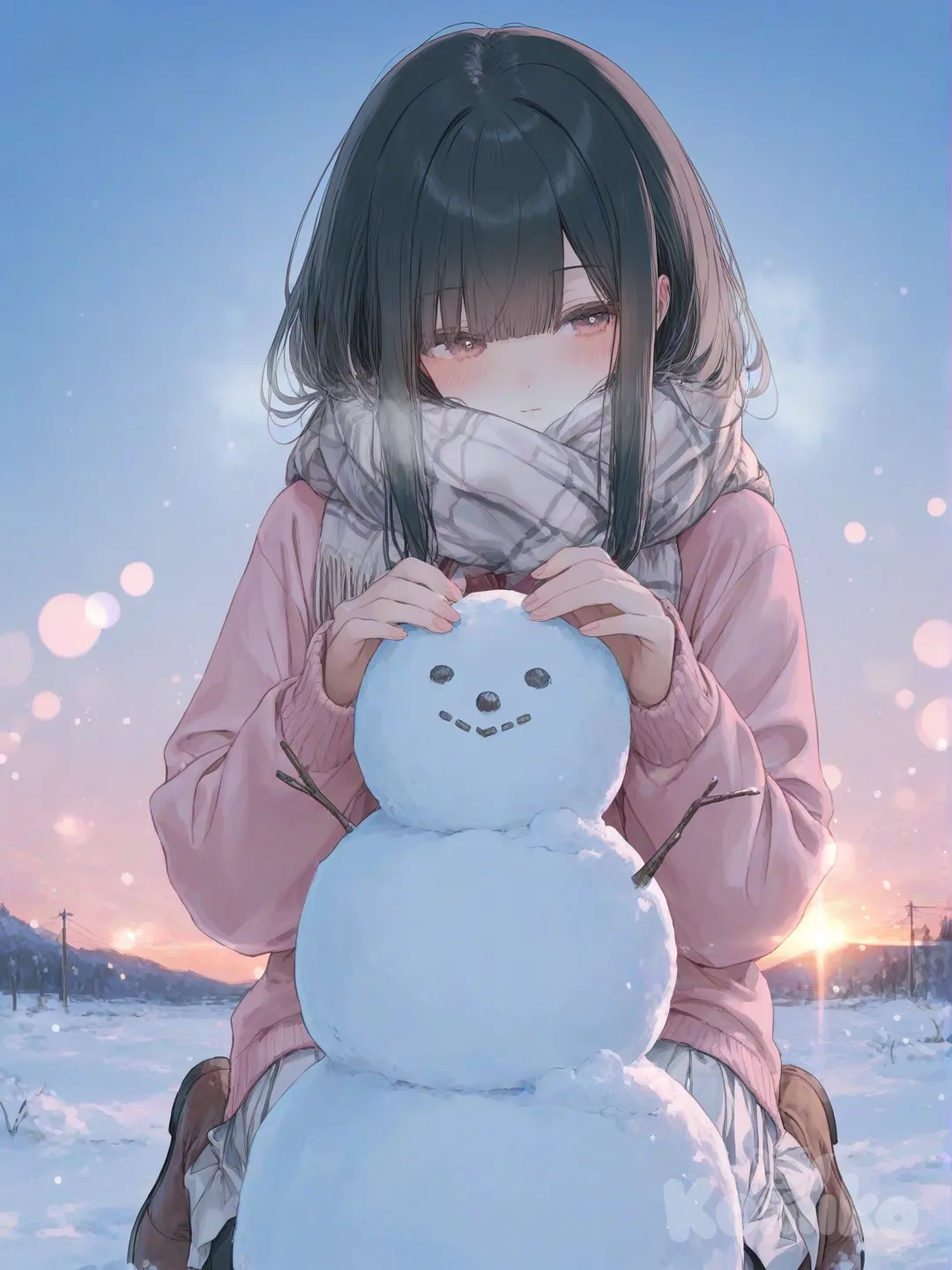 She's a little sad because her snowman will melt tomorrow