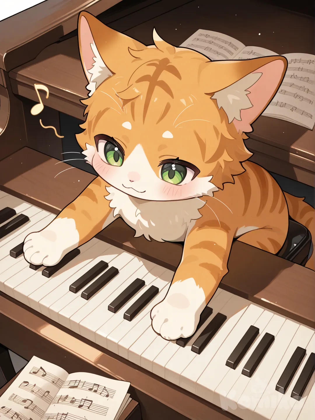 A cat playxing piano