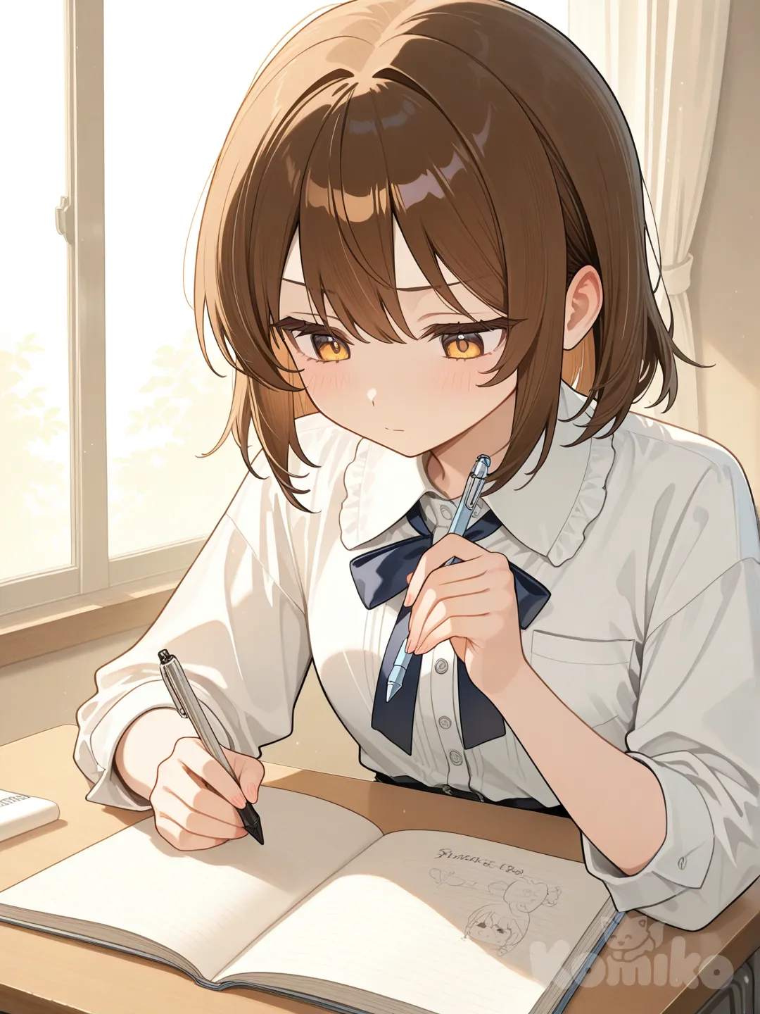 Writing slowly in a notebook