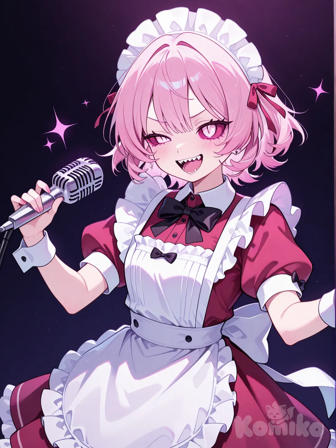 @Niffty, evil smile, open mouth, clean background,singing.