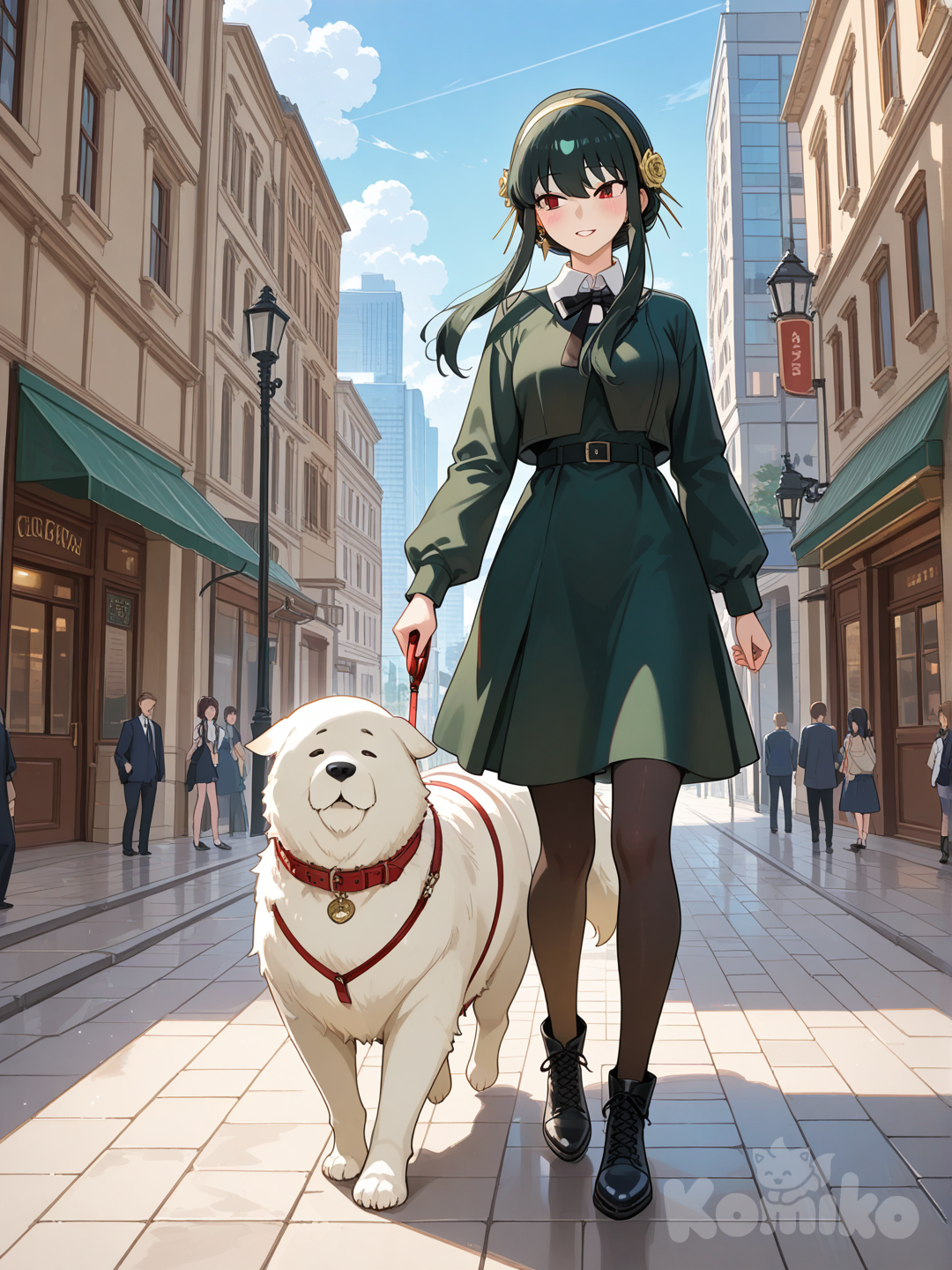 She was walking a Great Pyrenees dog