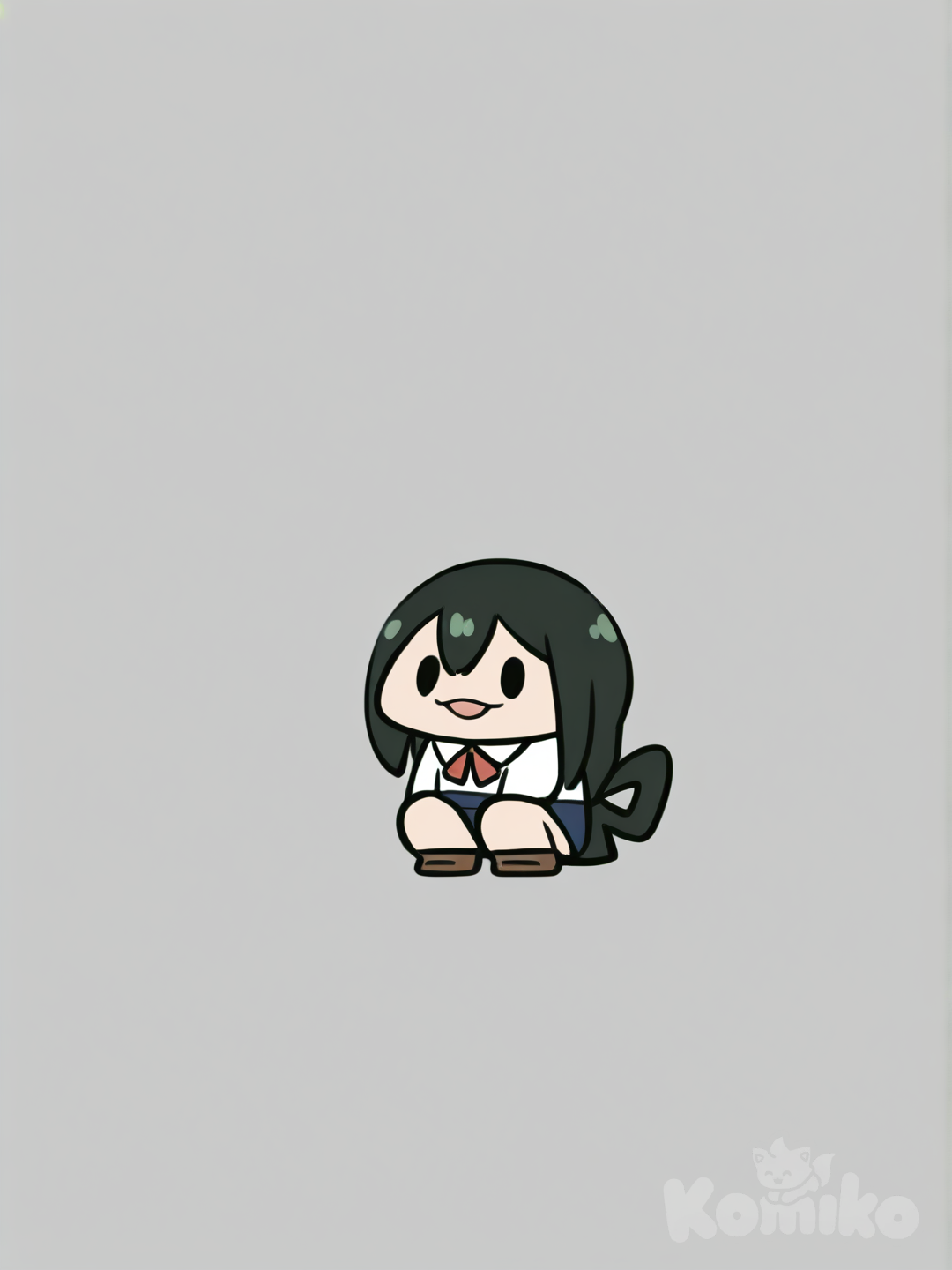 @Asui_Tsuyu, [bubble-chibi-style] ,Make a sitting posture that imitates a frog., classroom, closeup, full body