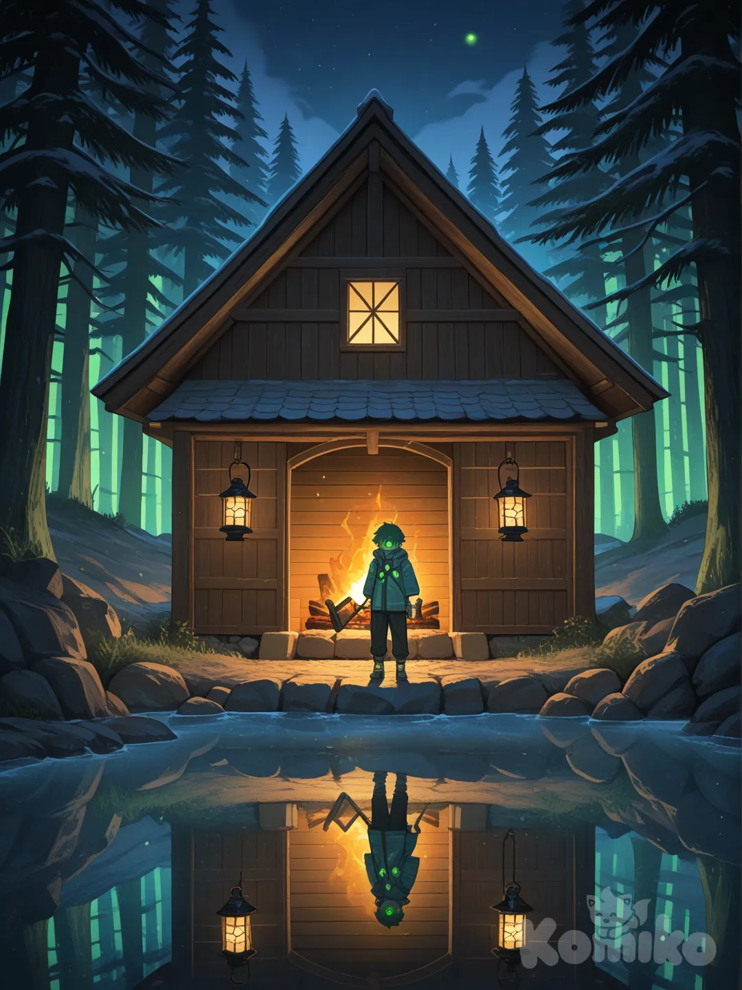 Di sebuah desa terpencil bernama Lembah Nadar, yang terletak di antara dua tebing raksasa berbalut hutan pinus purba, hidup seorang pemuda bernama Rayan. Setiap pagi, kabut tipis menyelimuti lembah itu seperti selendang sutra putih, membuat atap-atap rumah terlihat seperti pulau kecil yang mengapung di lautan dingin. Rayan selalu bangun sebelum matahari muncul, sebab hanya pada saat itulah ia bisa mendengar “napas” lembah—suara samar dari sesuatu yang entah berasal dari tanah, angin, atau sesuatu yang lebih tua dari keduanya.

Rayan tinggal sendirian di rumah kayu warisan ayahnya, tepat di tepi sungai yang airnya bening seperti kaca dan memantulkan warna kehijauan dari lumut-lumut di dasar. Setiap papan rumah itu penuh ukiran motif kuno: lingkaran bertumpuk, mata bermurah, garis-garis yang berputar seperti pusaran air. Ayahnya dulu selalu berkata bahwa ukiran itu bukan sekadar hiasan, melainkan penanda agar “mereka” tahu bahwa rumah itu aman untuk dilewati. Rayan tak pernah tahu siapa “mereka”, sebab ayahnya meninggal ketika ia masih kecil, meninggalkan hanya ukiran dan larangan: jangan pernah keluar saat malam tanpa membawa lentera biru.

Suatu hari, ketika Rayan sedang memeriksa jaring ikan di sungai, ia melihat sesuatu yang membuat jantungnya meloncat. Sebuah batu lonjong sebesar telapak tangan, bersinar dengan cahaya lembut kehijauan, seperti jantung kecil yang berdenyut. Batu itu tidak tenggelam, melainkan mengapung pelan mengikuti arus. Ketika Rayan menyentuhnya, air di sekitarnya tiba-tiba menjadi hangat, dan bayangan pepohonan di permukaan sungai tampak bergerak seolah-olah hidup.

Saat malam tiba, lembah terasa berbeda. Udara yang biasanya dingin berubah menjadi berat, seakan dipenuhi sesuatu yang tak terlihat. Rayan duduk di dekat perapian sambil menatap batu yang ia letakkan di atas meja. Cahaya hijau itu berdenyut semakin cepat. Tiba-tiba, dari luar jendela terdengar suara langkah—sangat pelan, sangat teratur, seperti seseorang yang sengaja menyamakan napas dengan bisikan angin. Rayan memegang lentera biru ayahnya, yang biasanya tak pernah ia gunakan, dan perlahan membuka pintu.

Di luar, kabut malam begitu tebal hingga hanya jarak satu