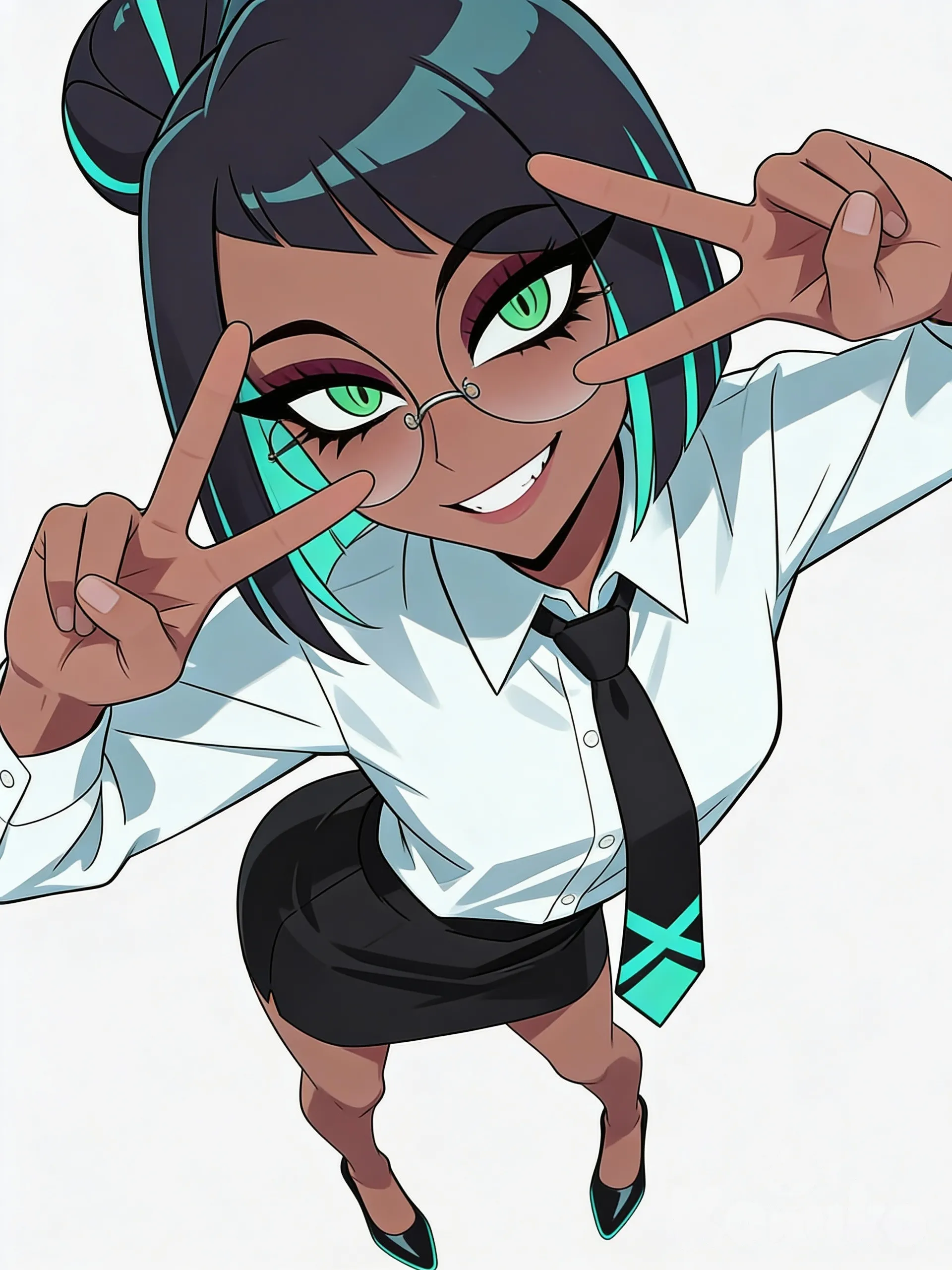 @elara-voss-f6pm, v sign, smirk, looking at viewer, upper body, closeup