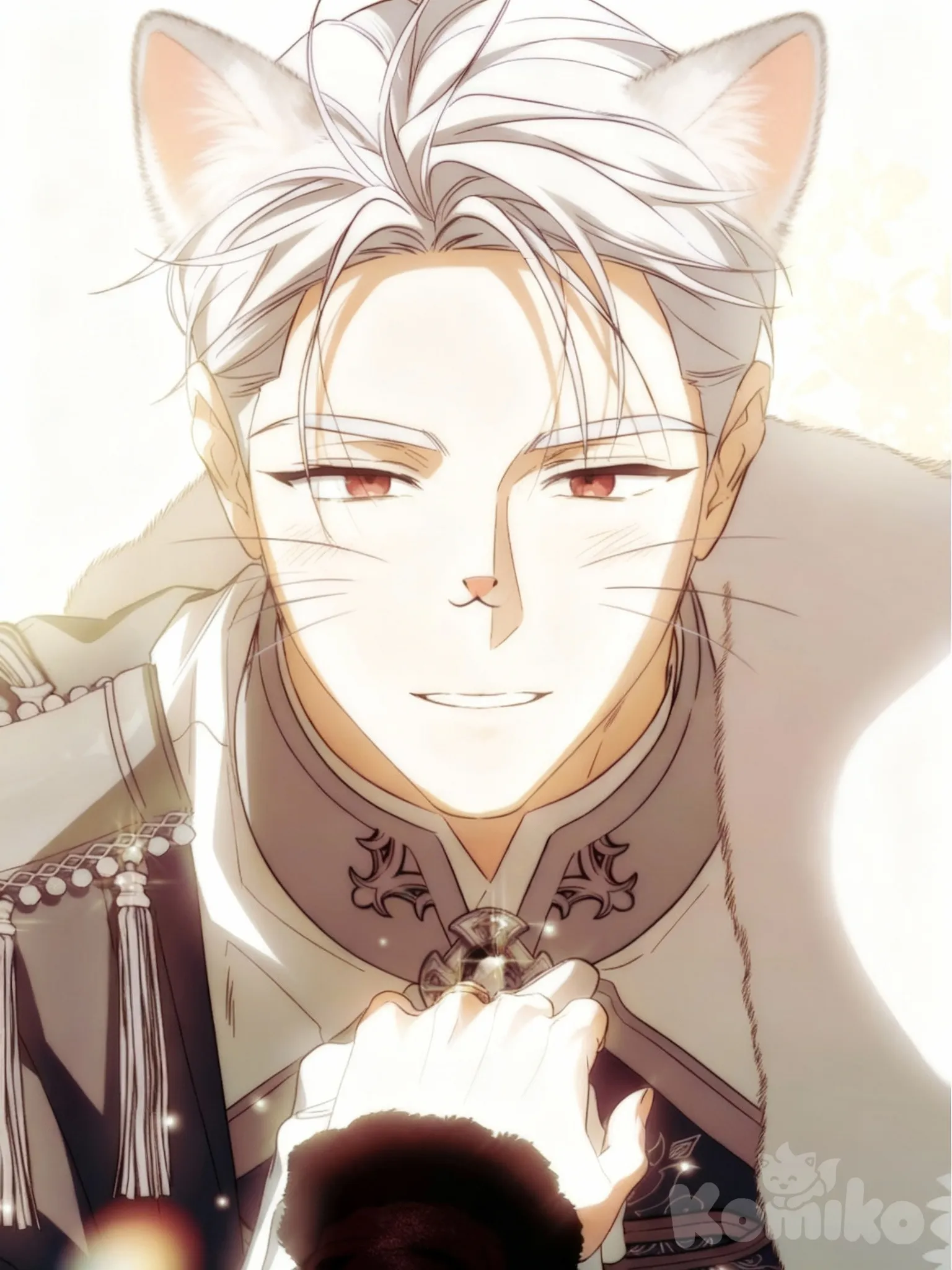 “Apply a simple cat filter overlay to the reference image. Do NOT redraw or regenerate the character. Keep the exact original Manhwa art, lines, colors, and details. Only overlay: soft cat ears, tiny cat nose, and thin whiskers. Preserve the image 100% and avoid style changes or face changes.”