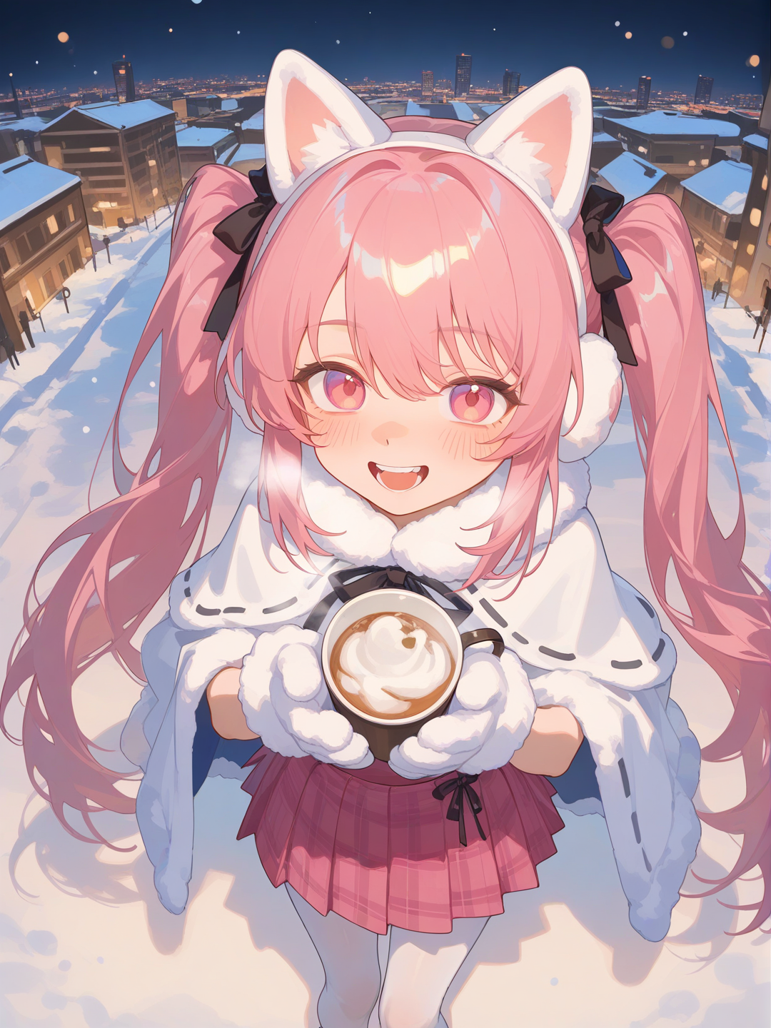 Winter Warmth: Pink Neko's Smile