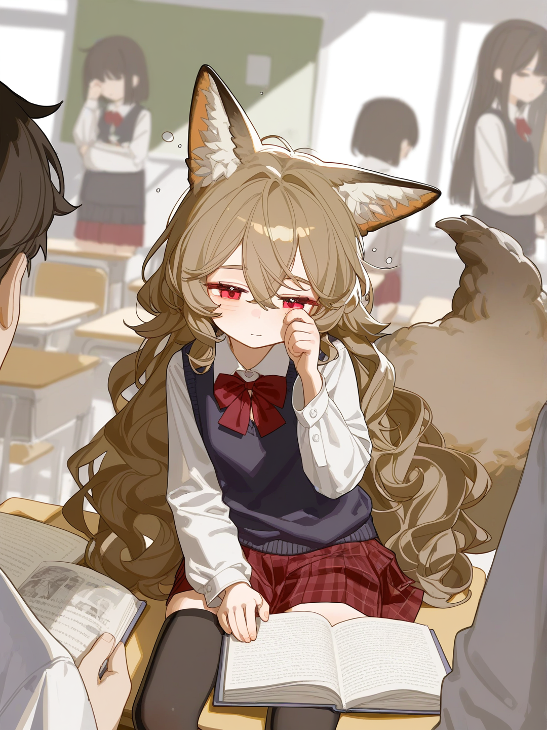 Fuuka(OC) - A sleepy fox girl at the desk.