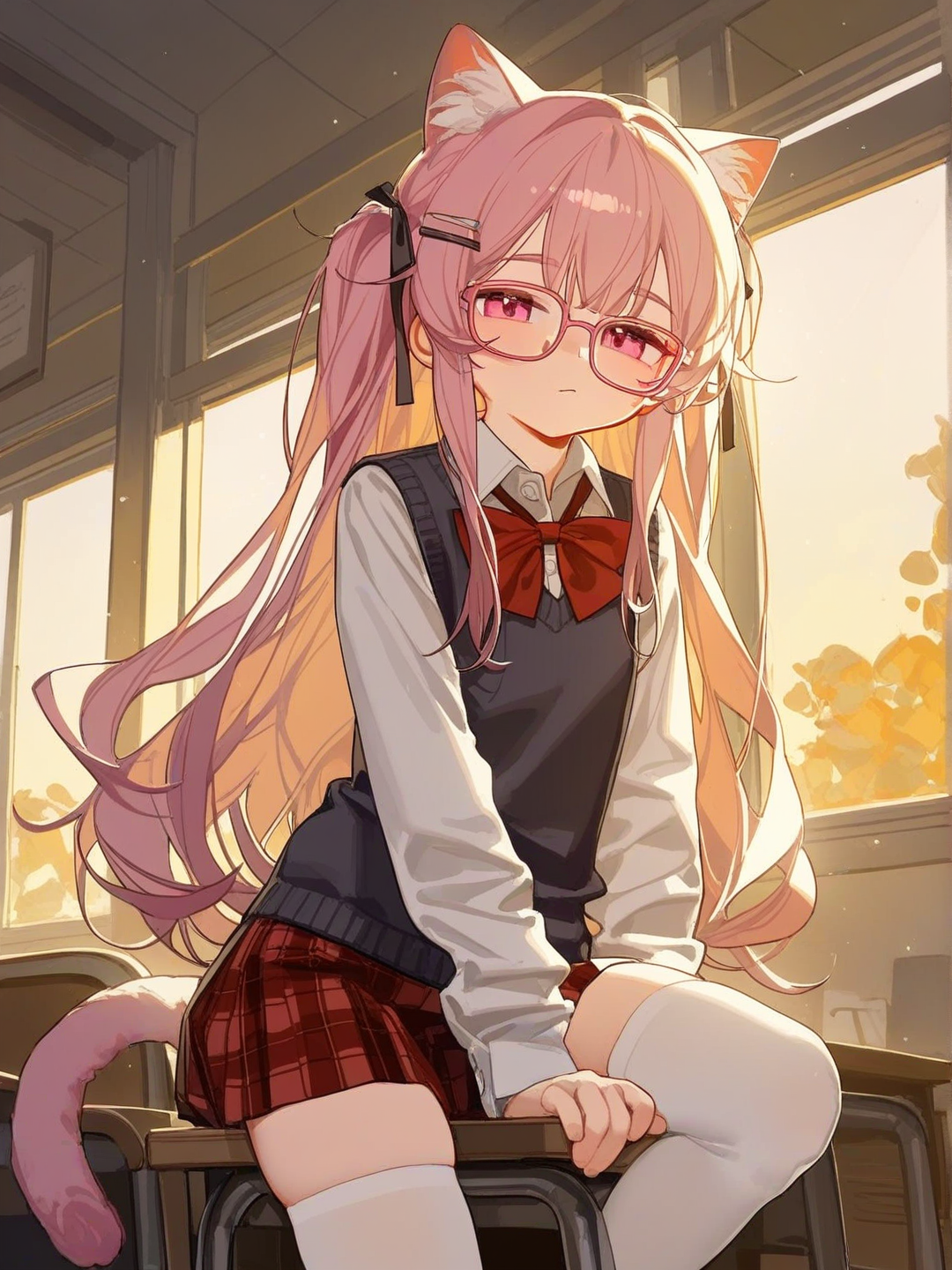 Yua(OC) - A beauty cat girl at the desk