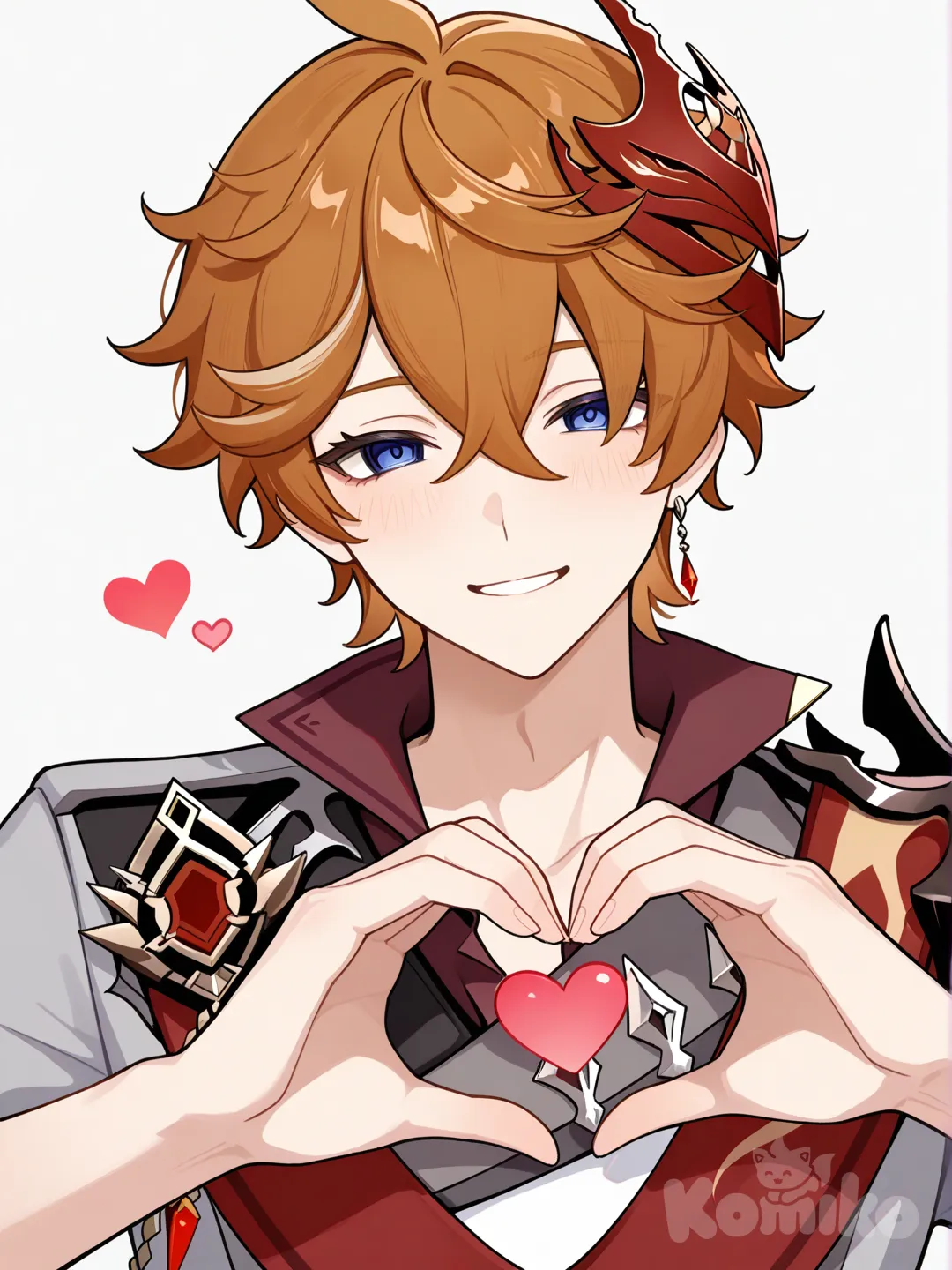 @Tartaglia_(Genshin_Impact), heart hands, clean background