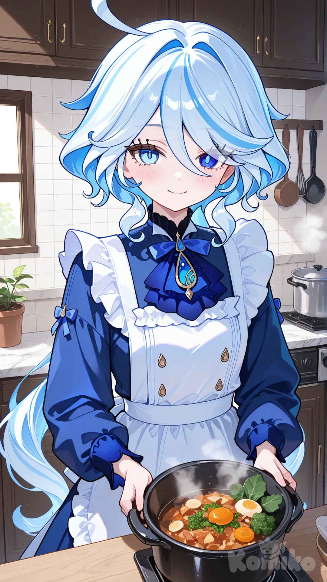 @Furina_(Genshin_Impact), apron, kitchen