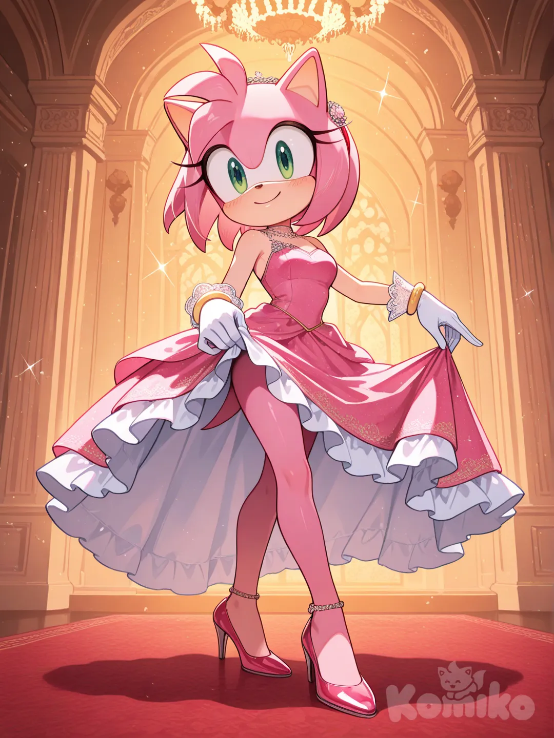 @Amy_Rose dancing in a pink dress for prom