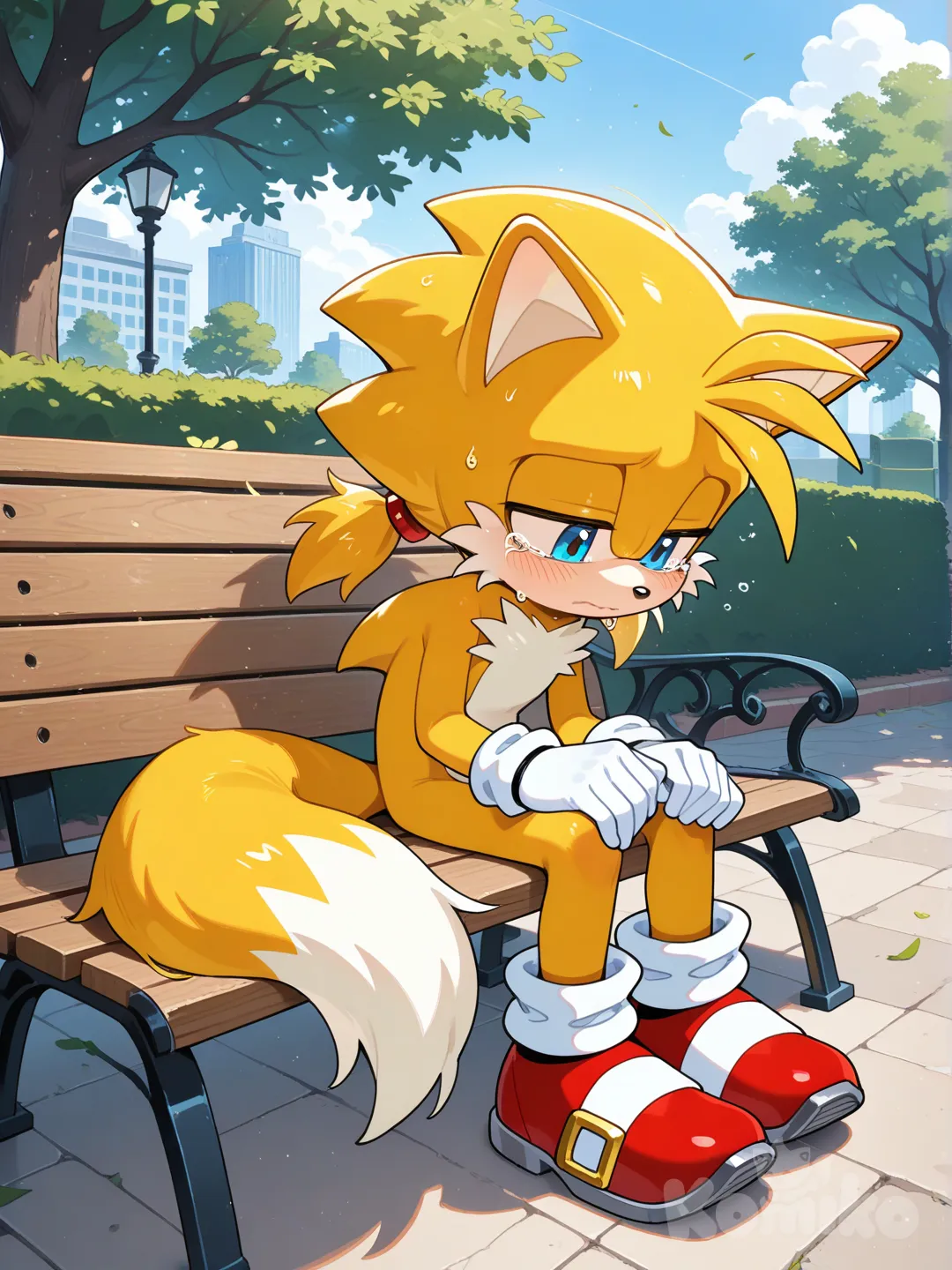 @Tails_(Sonic) sitting on the bench crying after getting dumped