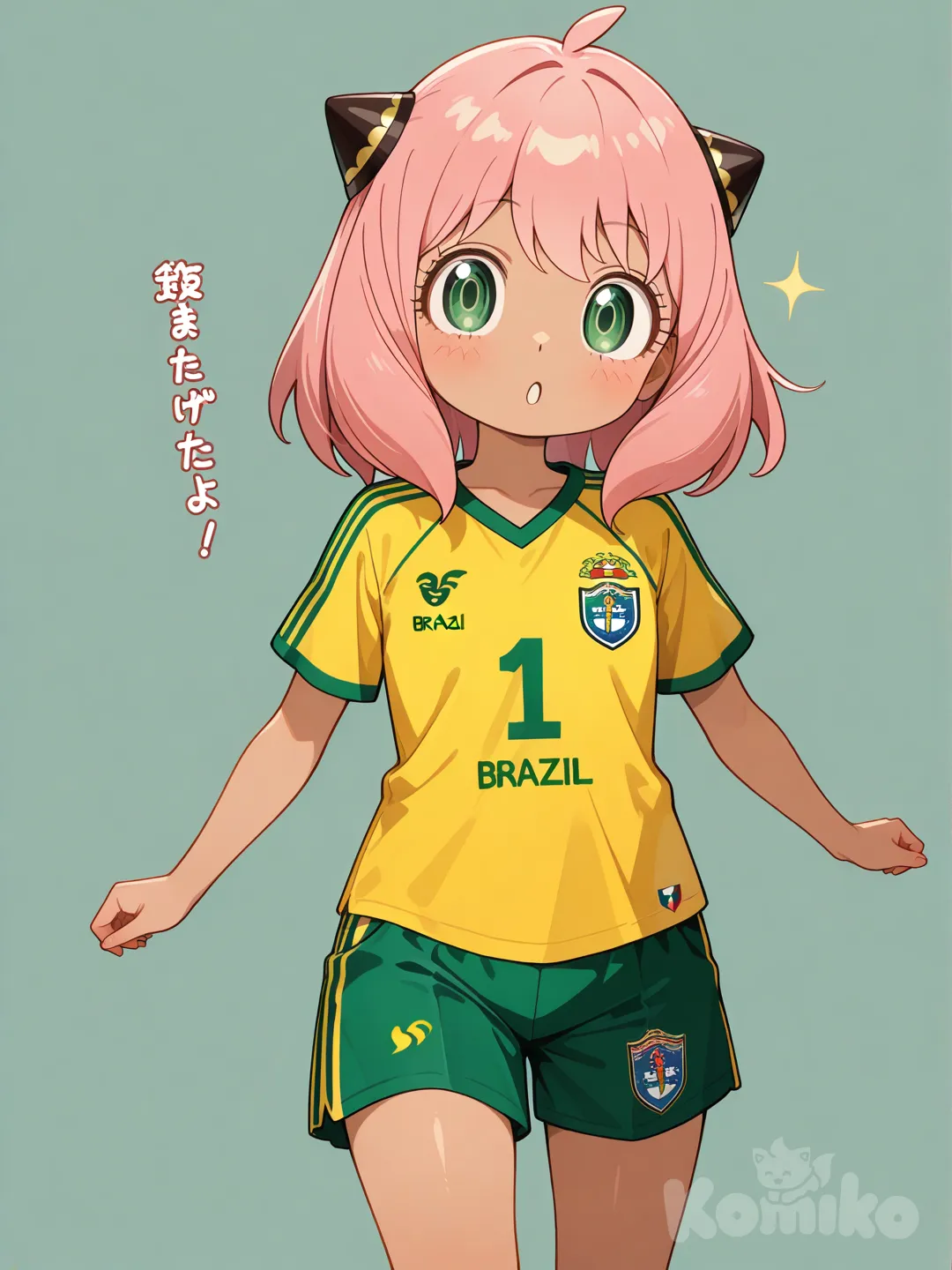 @Anya_(Spy_X_Family), faça ela com a camisa do time brasil e faça ela morena.