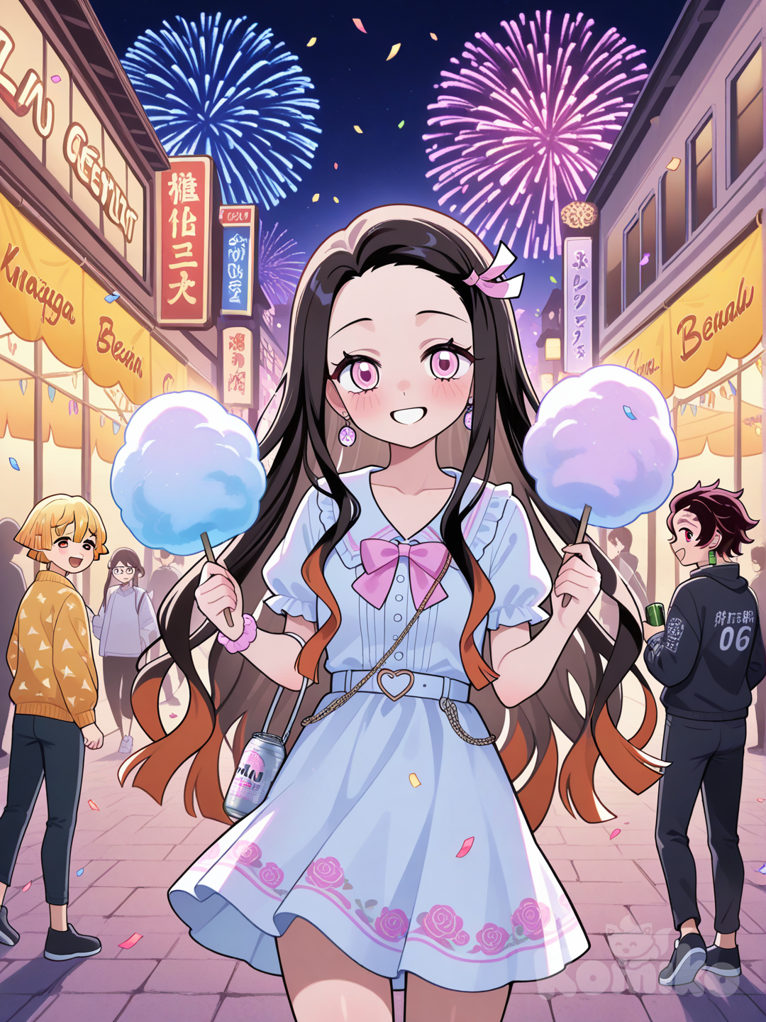 Nezuko, Tanjiro, Inosuke e Zenitsu foram pra um bloquinho de carnaval e pelo jeito a nezuko roubou a cena, (cadê você inosuke?, ele deve estar dando cabeçada nos carros de música...)