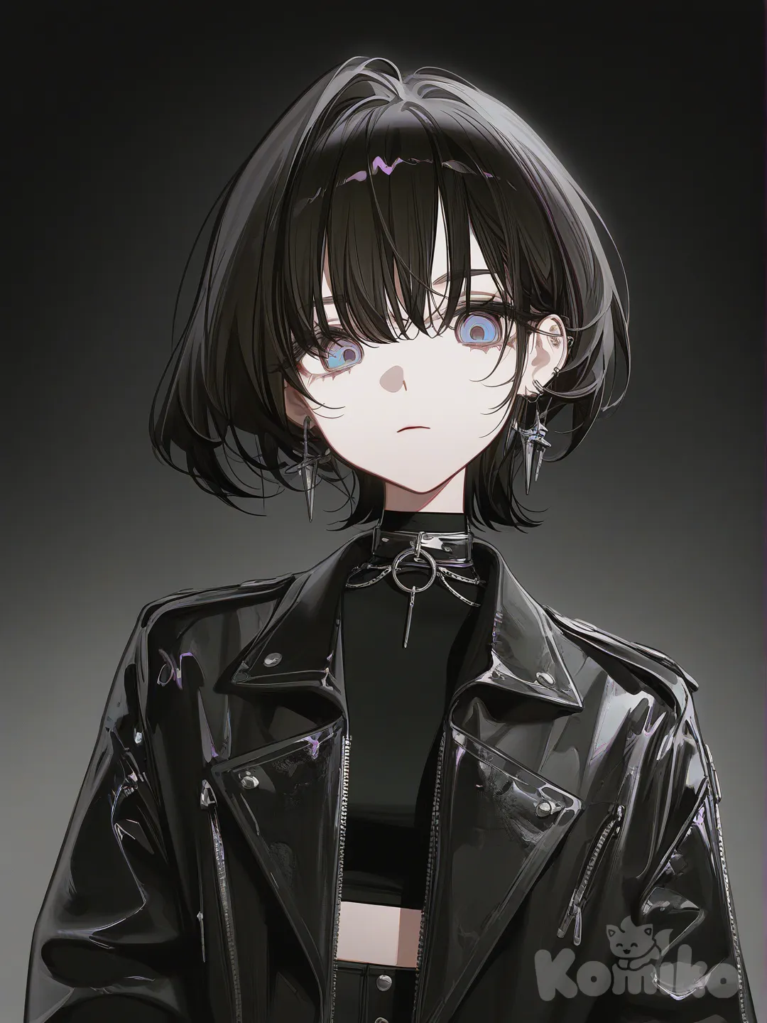 [high-contrast-glossy-style], headshot, punk leather jacket