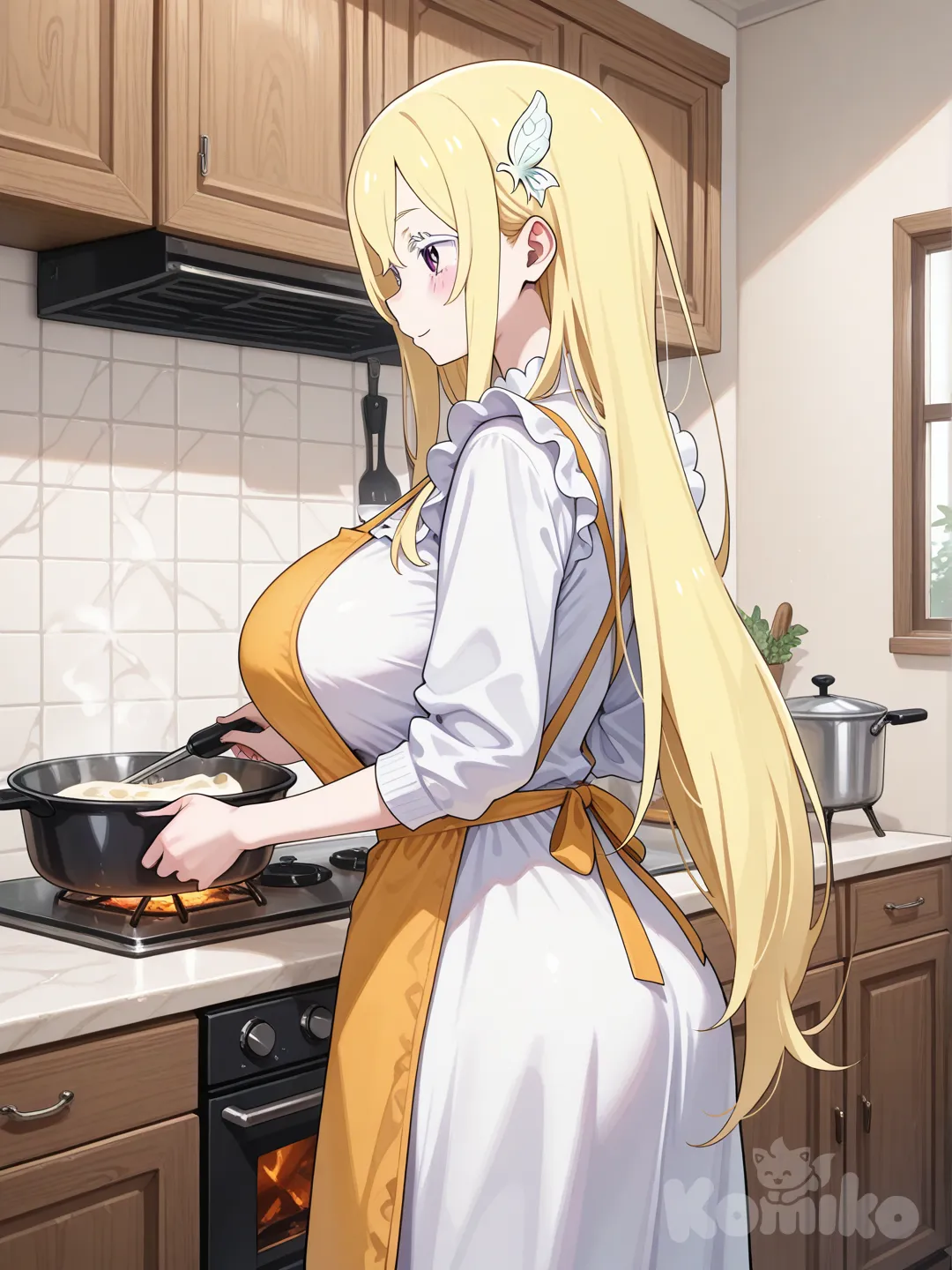 huge breasts, 1girl, echidna (re:zero), cook semen