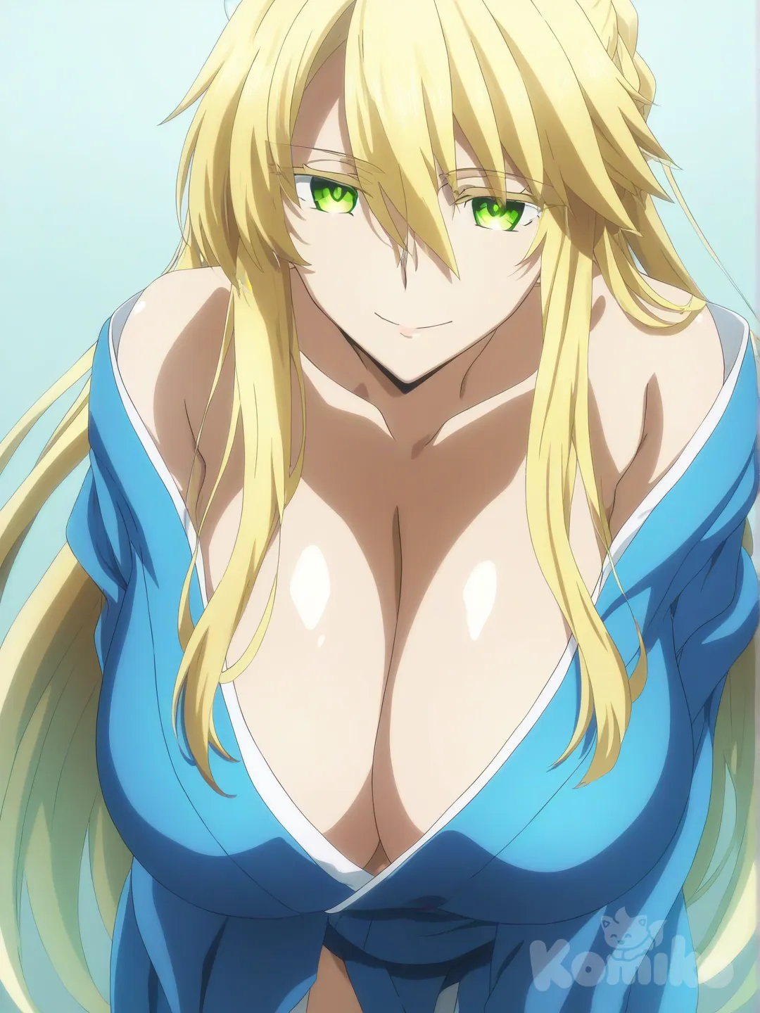 artoria pendragon (swimsuit ruler) (fate), huge breasts, kimono, 1girl, sexy, [bright-anime-style]