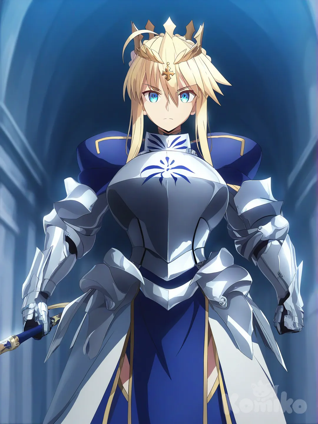 huge breasts, 1girl, [bright-anime-style], artoria pendragon (lancer) (fate), Captain Sikorsky