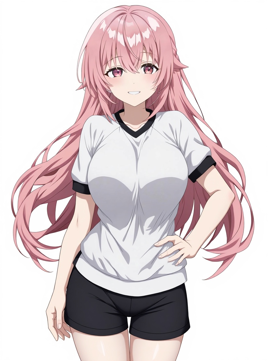 ピンク髪の美少女が体操服姿で